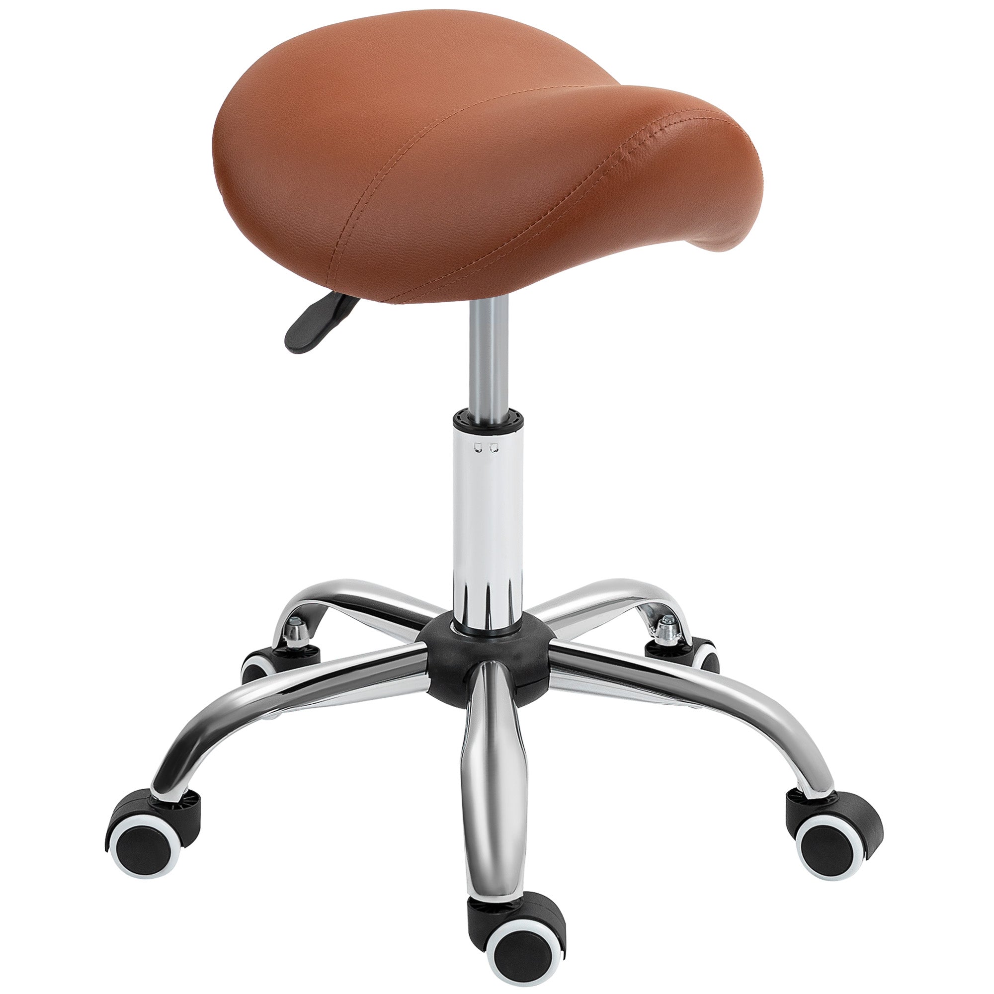 Saddle Stool, Height Adjustable Salon Chair for Massage Spa, Faux Leather, Brown