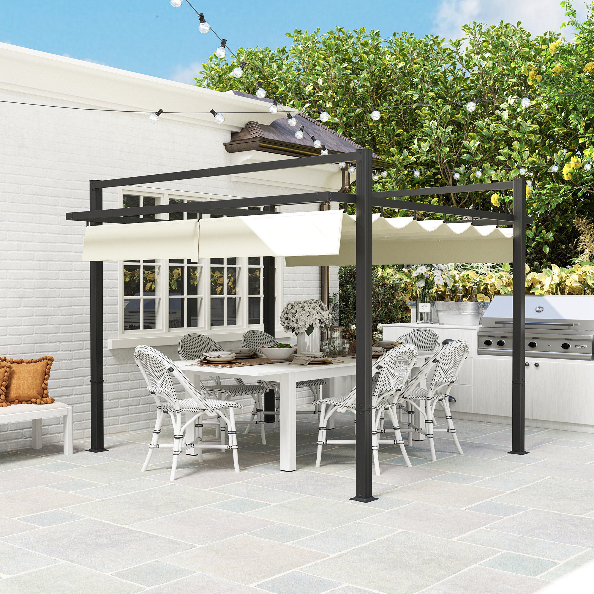 3 x 3 Metre Aluminium Pergola with Retractable Roof - Grey Khaki