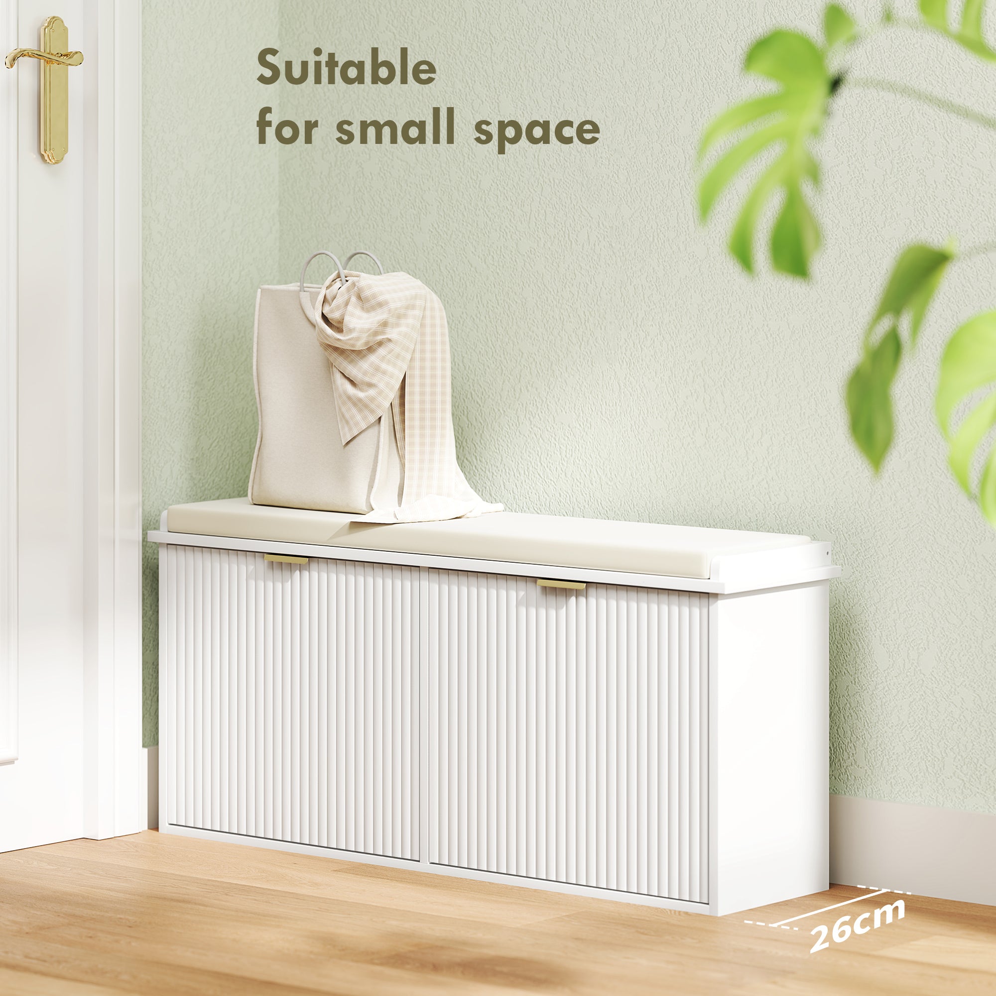 Elegant Ten Shoe Bench with Padded Seat - White