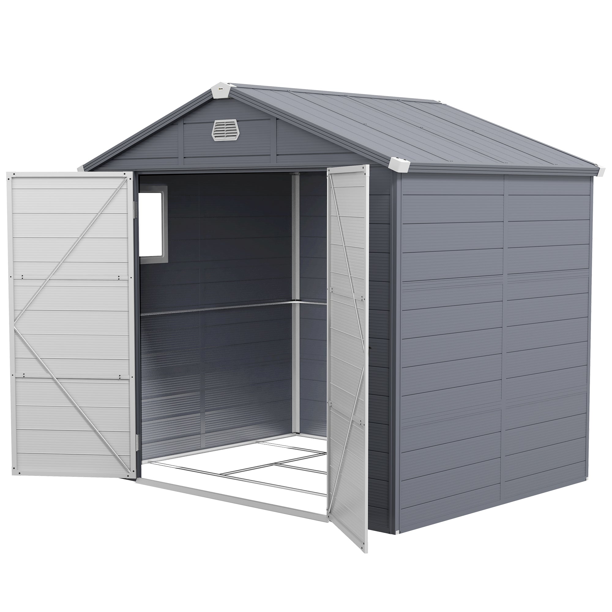 7.9ft x 6.2ft Aluminium Frame and Plastic Wall Shed, with Foundation - Grey