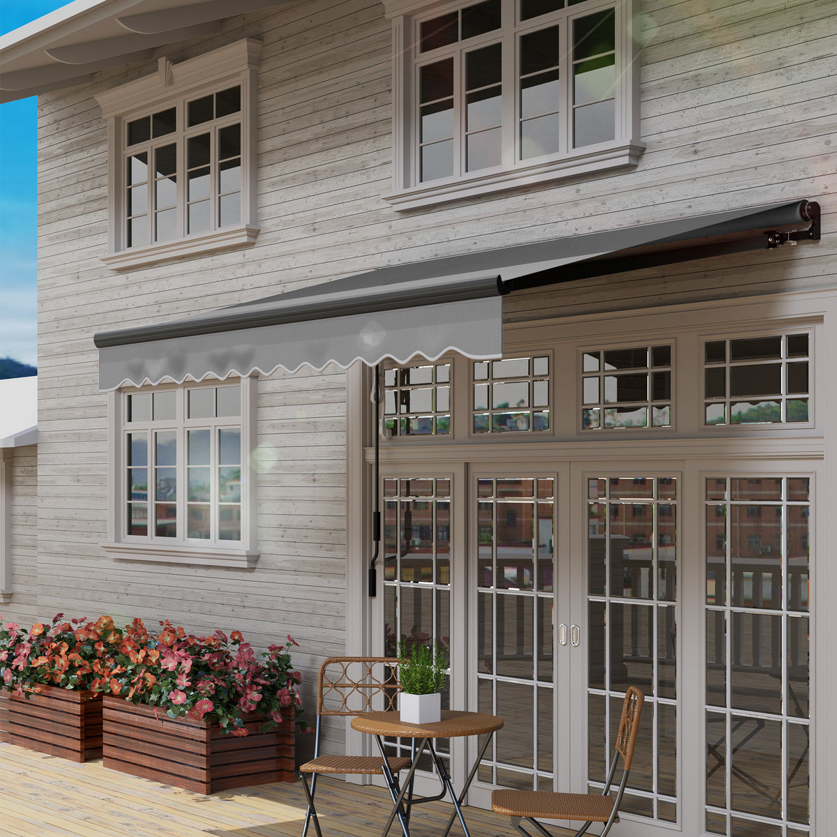 2.5 Metre Electric Retractable Awning with LED Light & Remote Control - Dark Grey