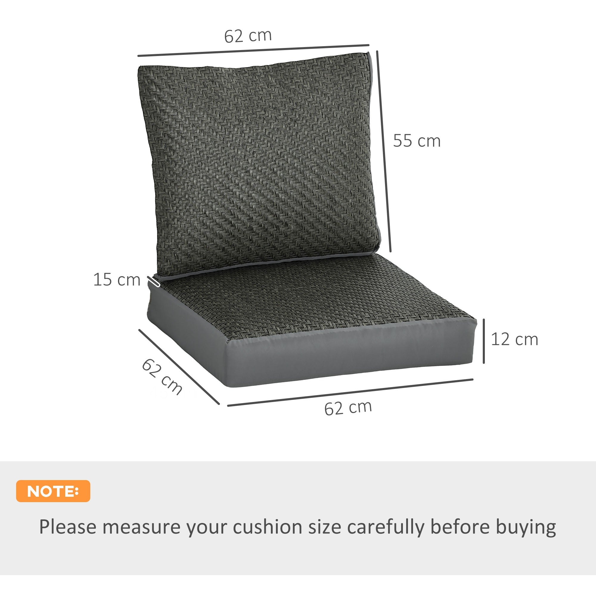 4 Pieces Outdoor Seat Cushions with Backrest, Fabric and PE Rattan Cover, Water Repellent Seat Pads for Chair, Swing, Sofa, Grey