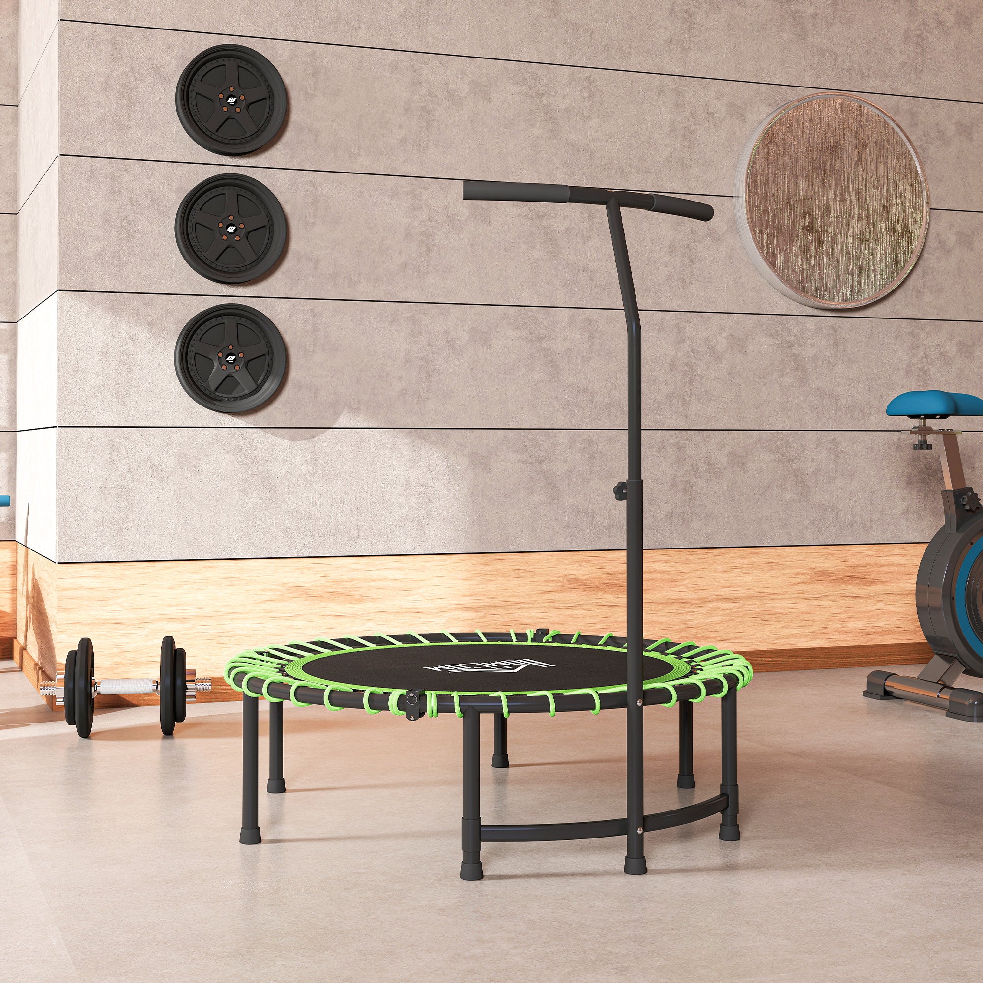 Mini Round Steel Frame Trampoline w/ Adjustable Handle, Green