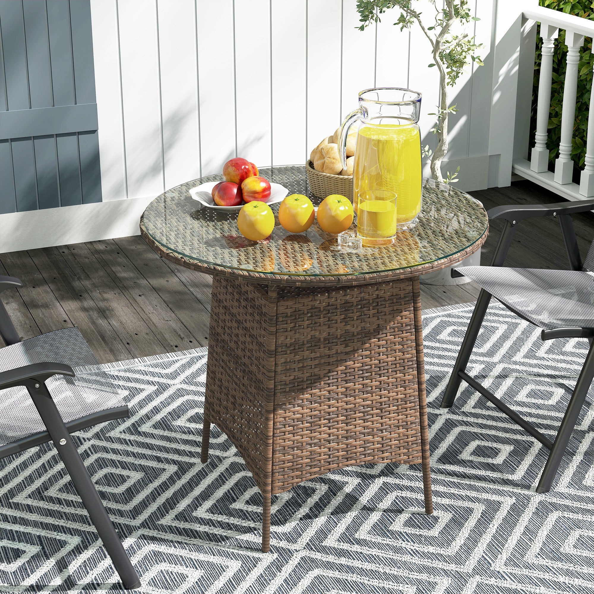 Wicker Rattan Outdoor Coffee Table with Tempered Glass Top - Brown