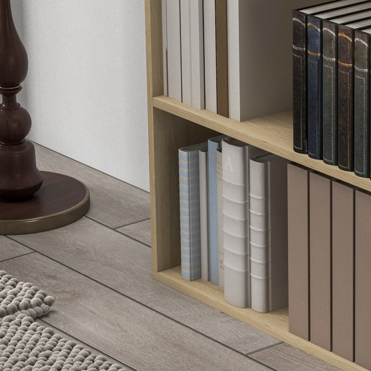 2 Tier Adjustable Bookshelf with 2 Compartments for Home Office, Living Room - Natural