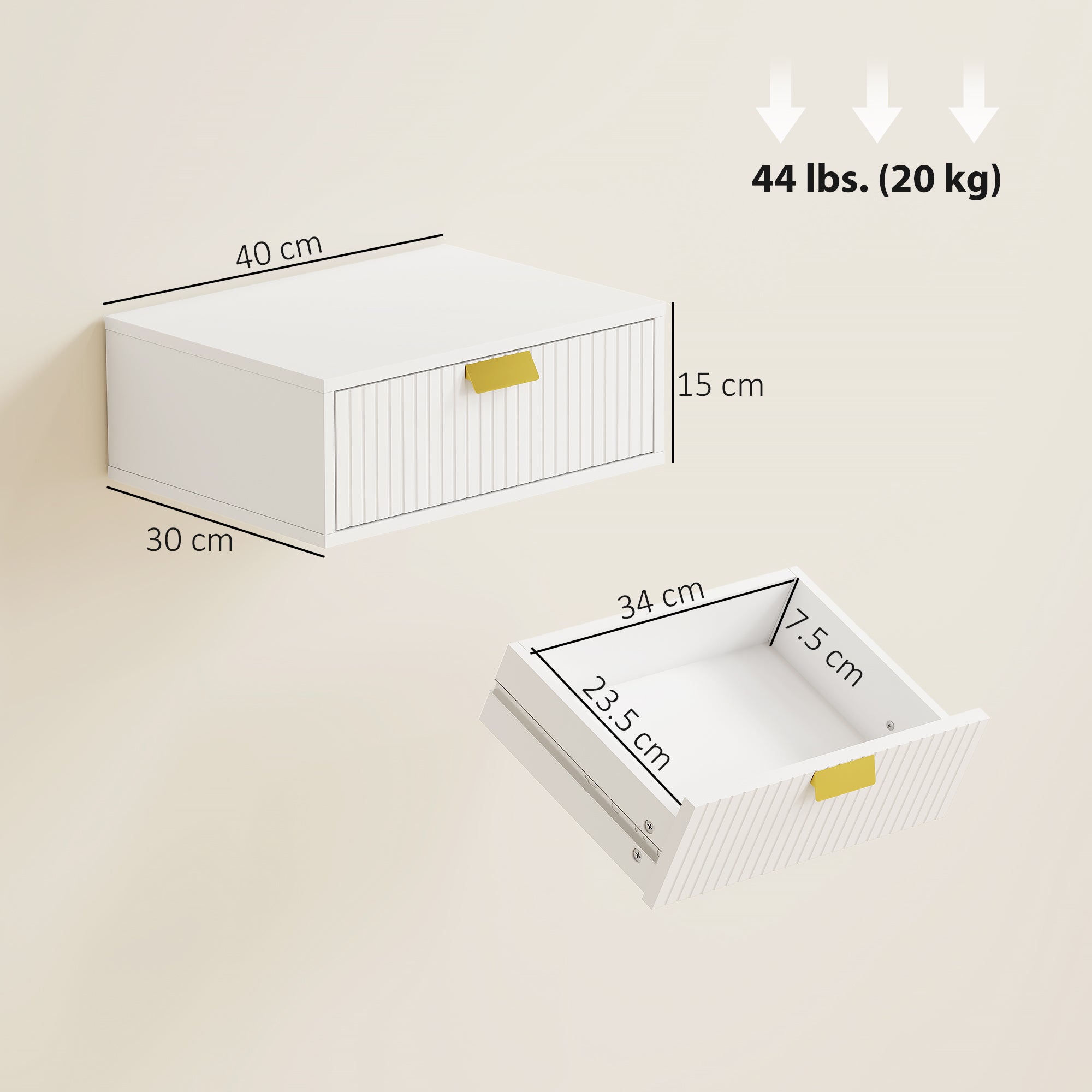 Modern Floating Nightstands Set of 2, Wall Mounted Bedside Tables with Wave Drawer White