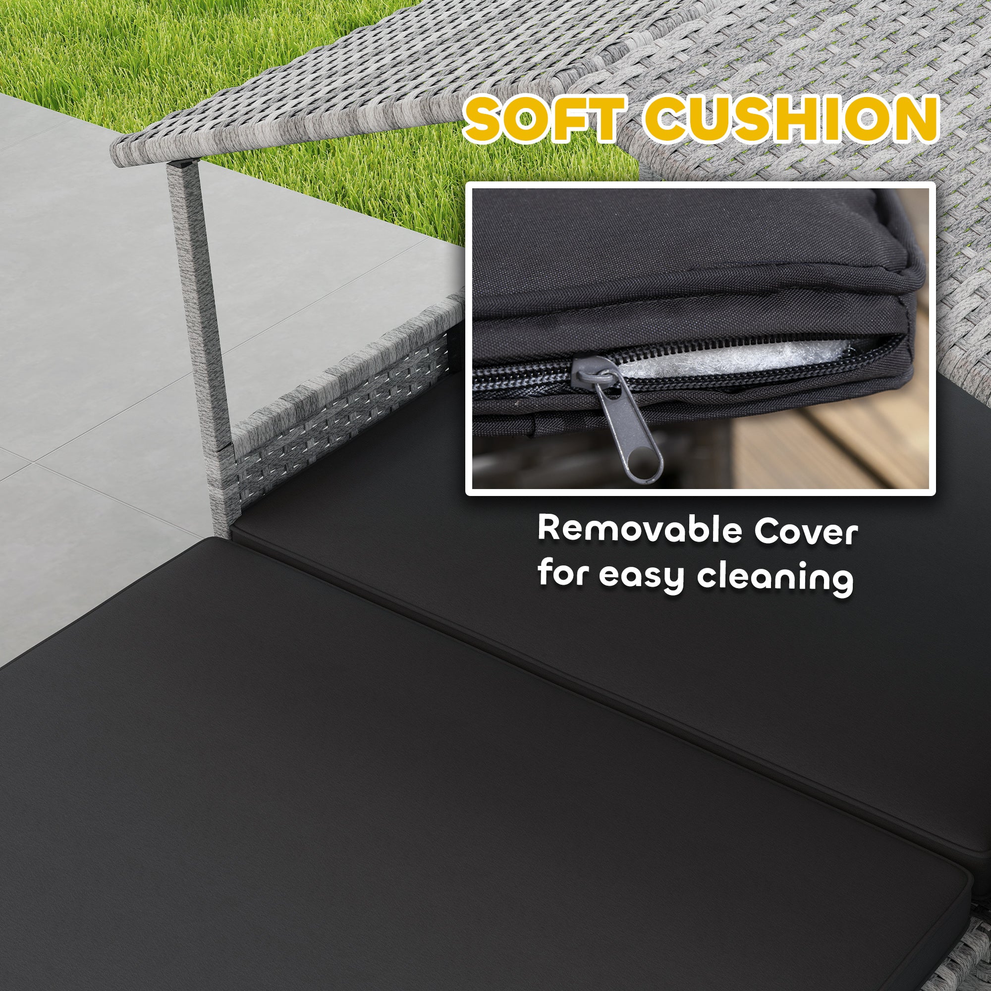Extendable Elevated Rattan Dog Bed with Water-Resistant Roof and Removable Cushion - Charcoal Grey
