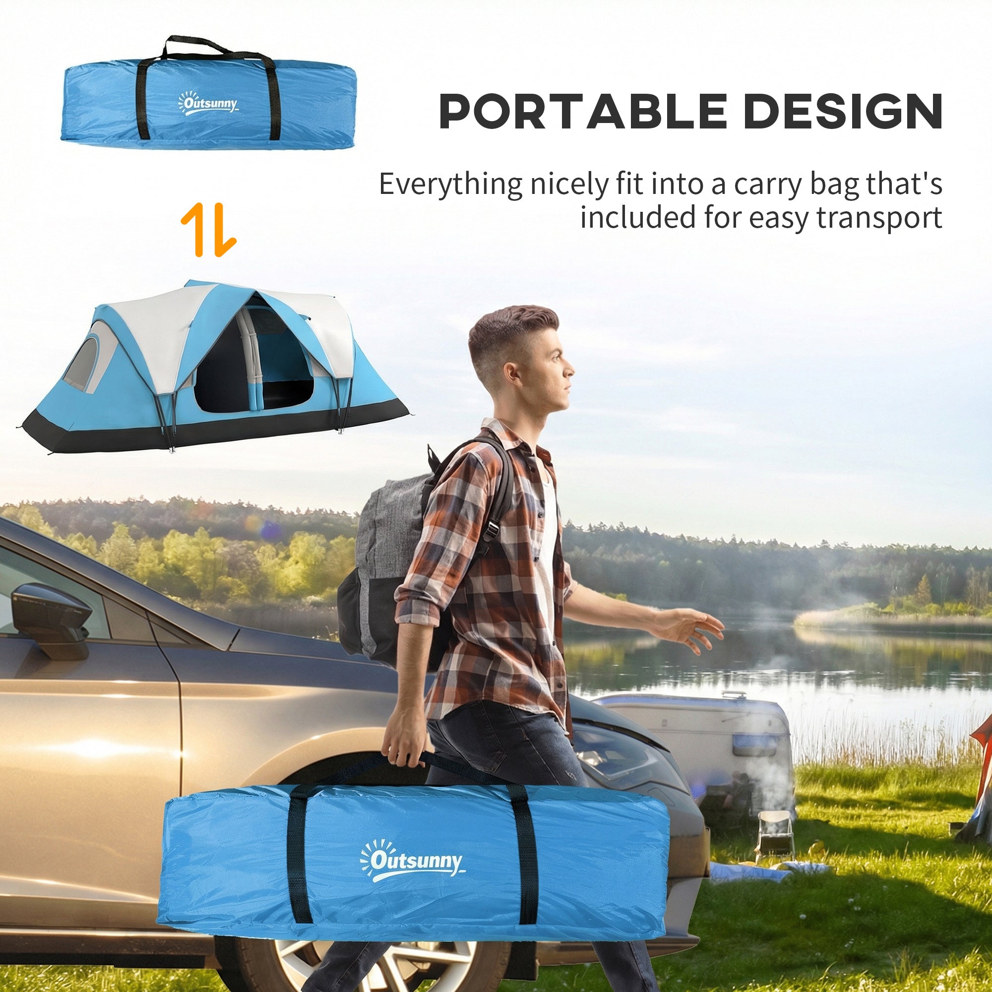 Camping Tent for 6-8 Man with 2000mm Waterproof Rainfly and Carry Bag for Fishing Hiking Festival, Sky Blue