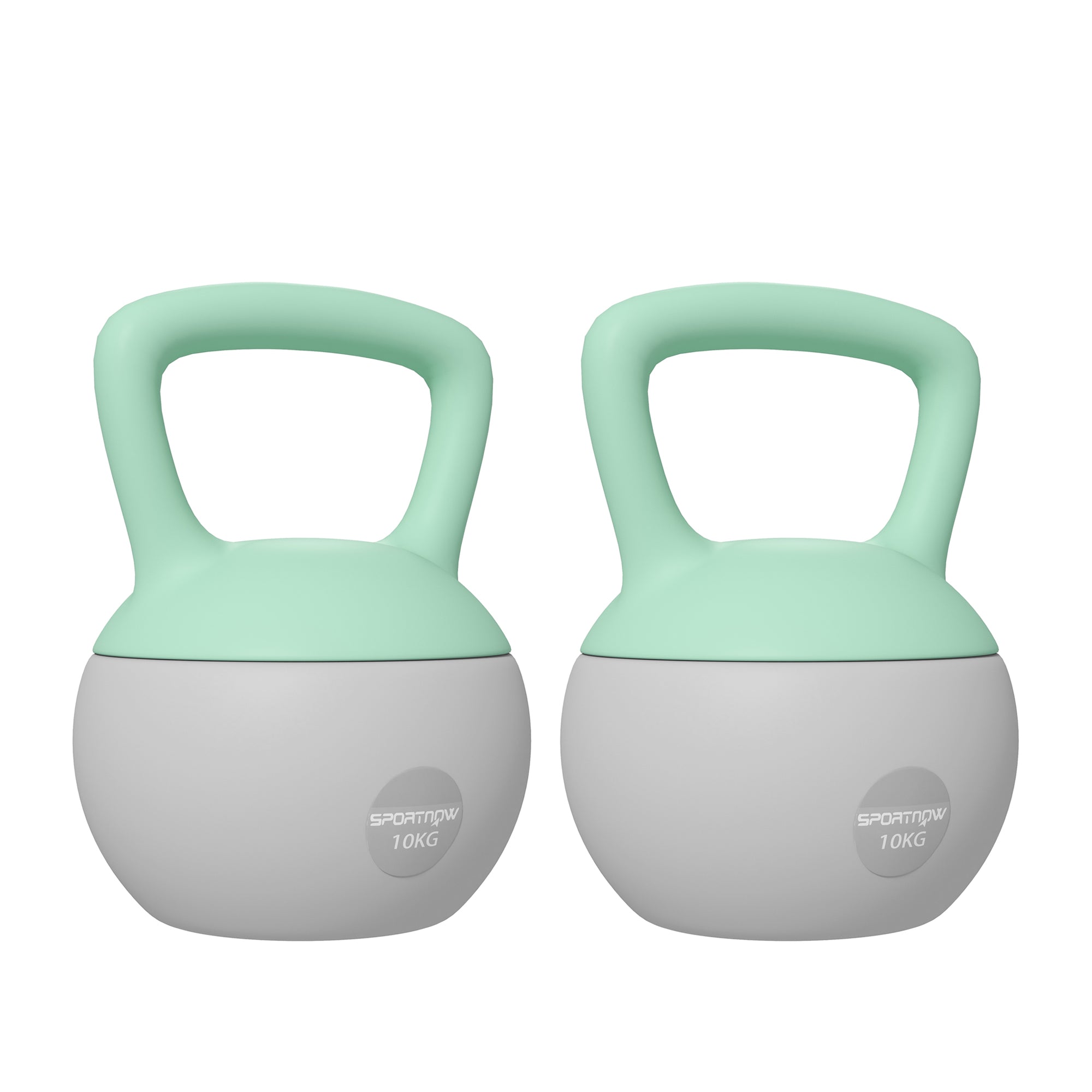 2 x 10kg Soft Kettlebell, Kettle Bell with Non-Slip Handle, for Home Gym, Strength Training, Cardio - Grey and Green