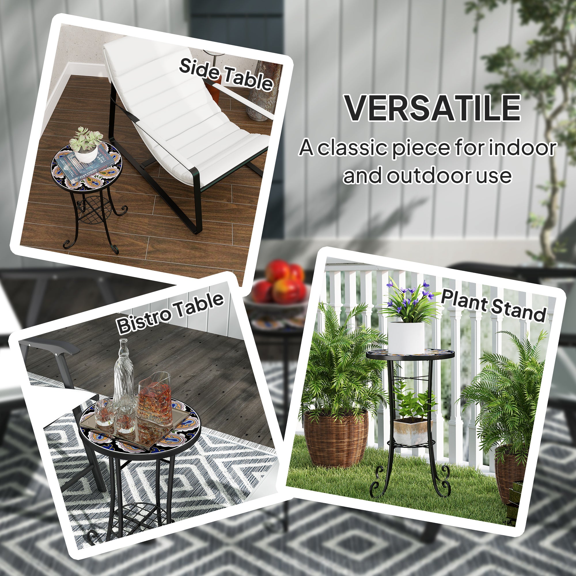 1 Piece Mosaic Garden Side Table with Ceramic Tile Top - Orange