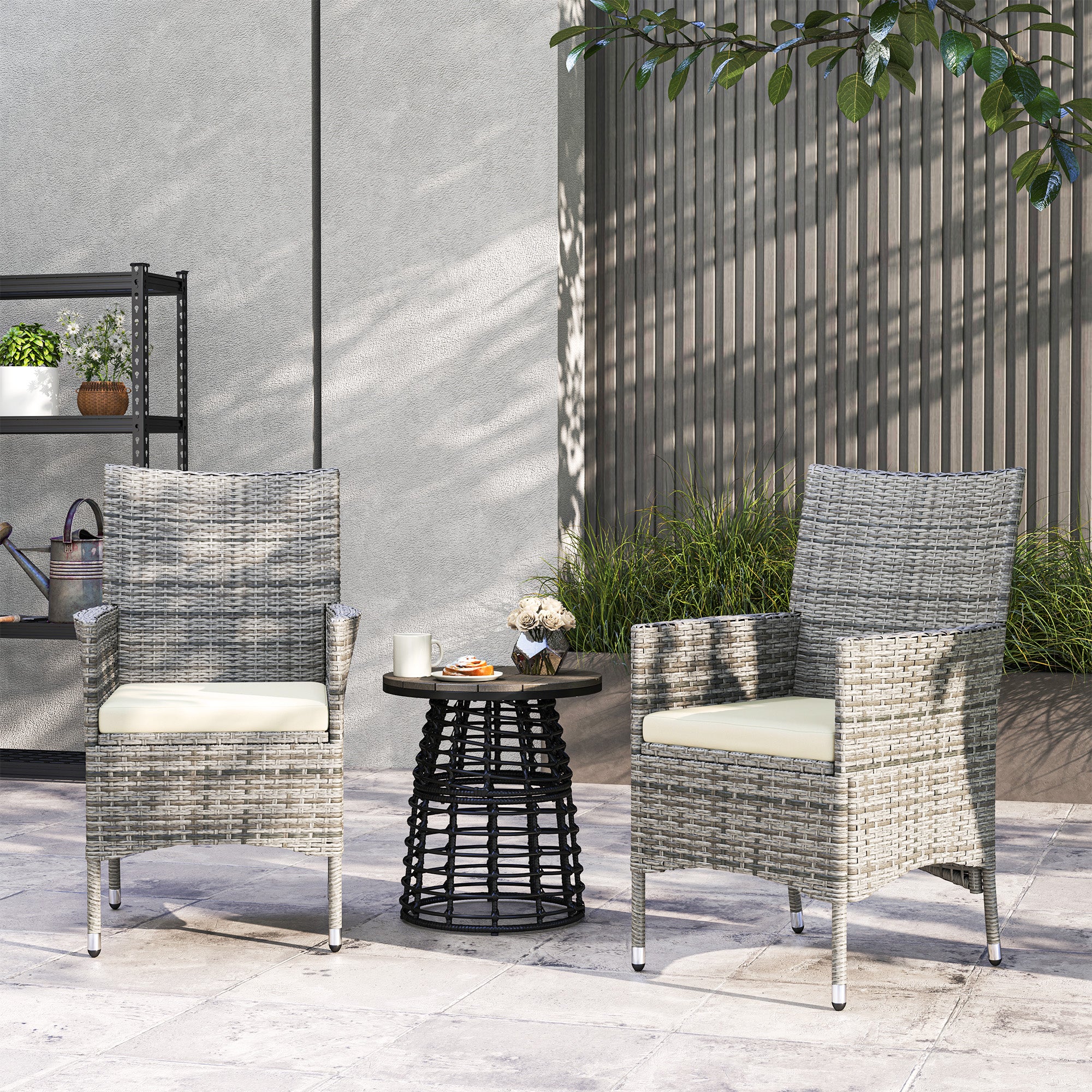 2-Piece Rattan Garden Dining Chair Set with Cushions - Mixed Grey