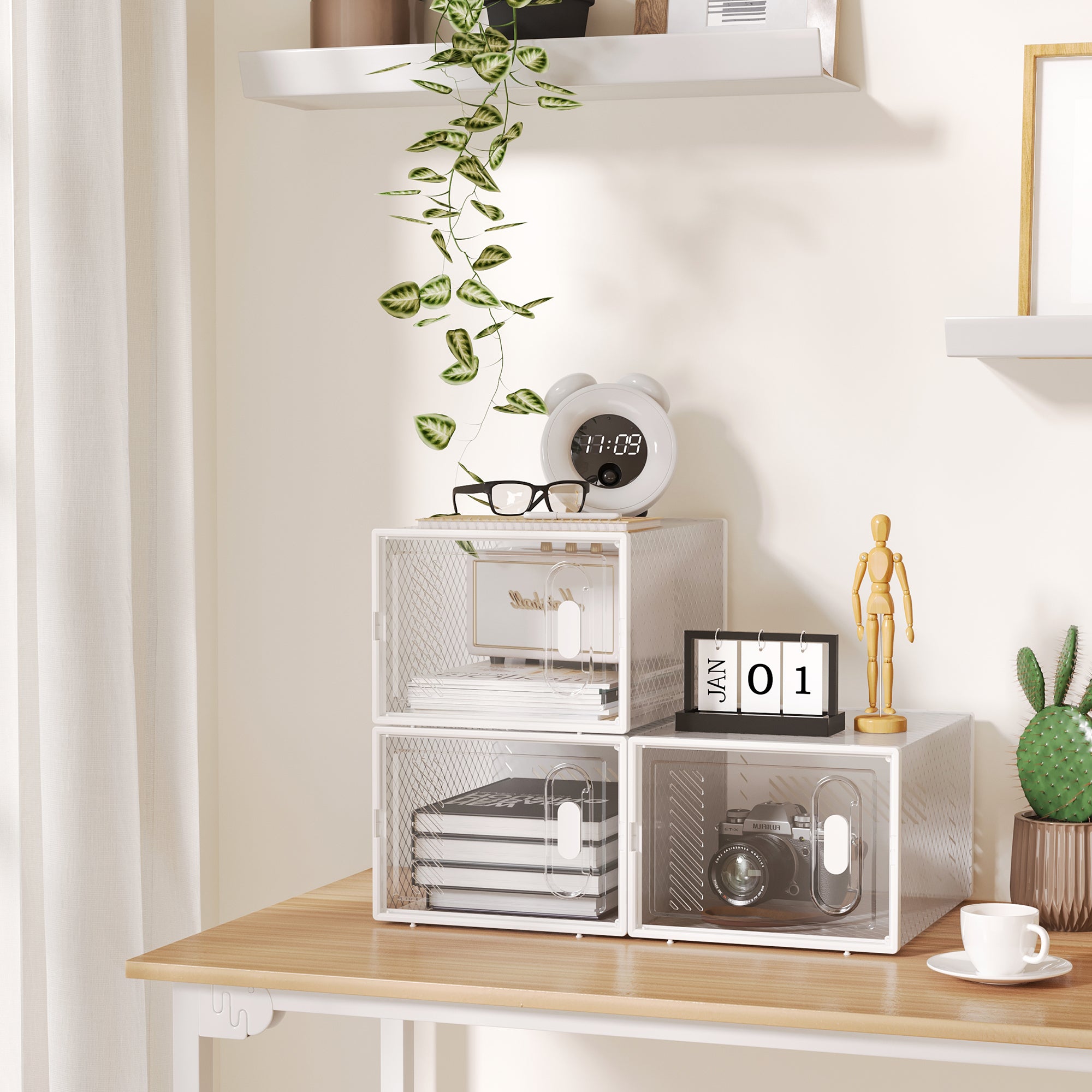 8PCS Clear Shoe Box, Plastic Stackable Shoe Storage Box for UK/EU Size up to 12/46 with Magnetic Door for Women/Men, 28 x 36 x 21 cm