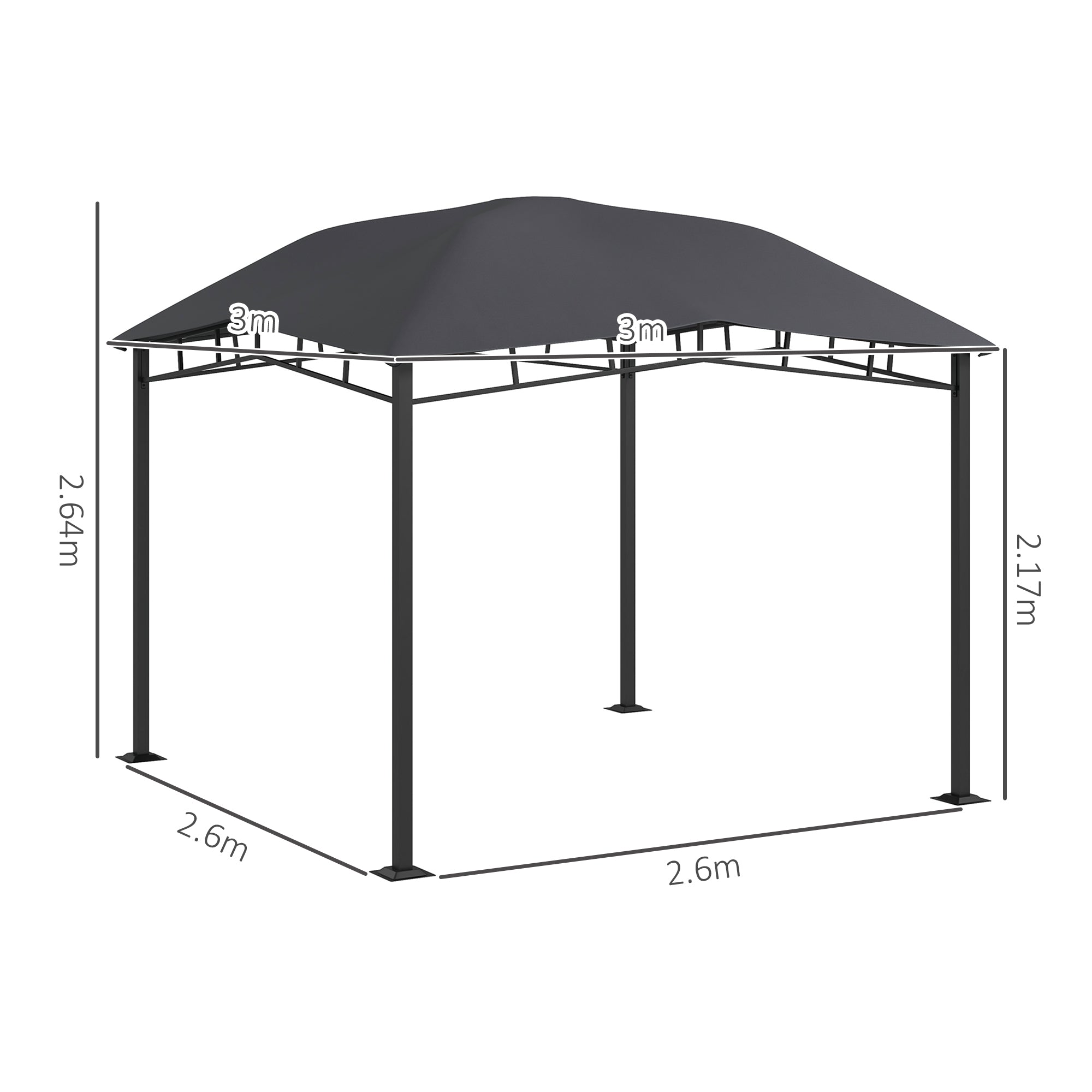3x3 Metre Outdoor Gazebo Canopy Tent with Steel Frame - Grey