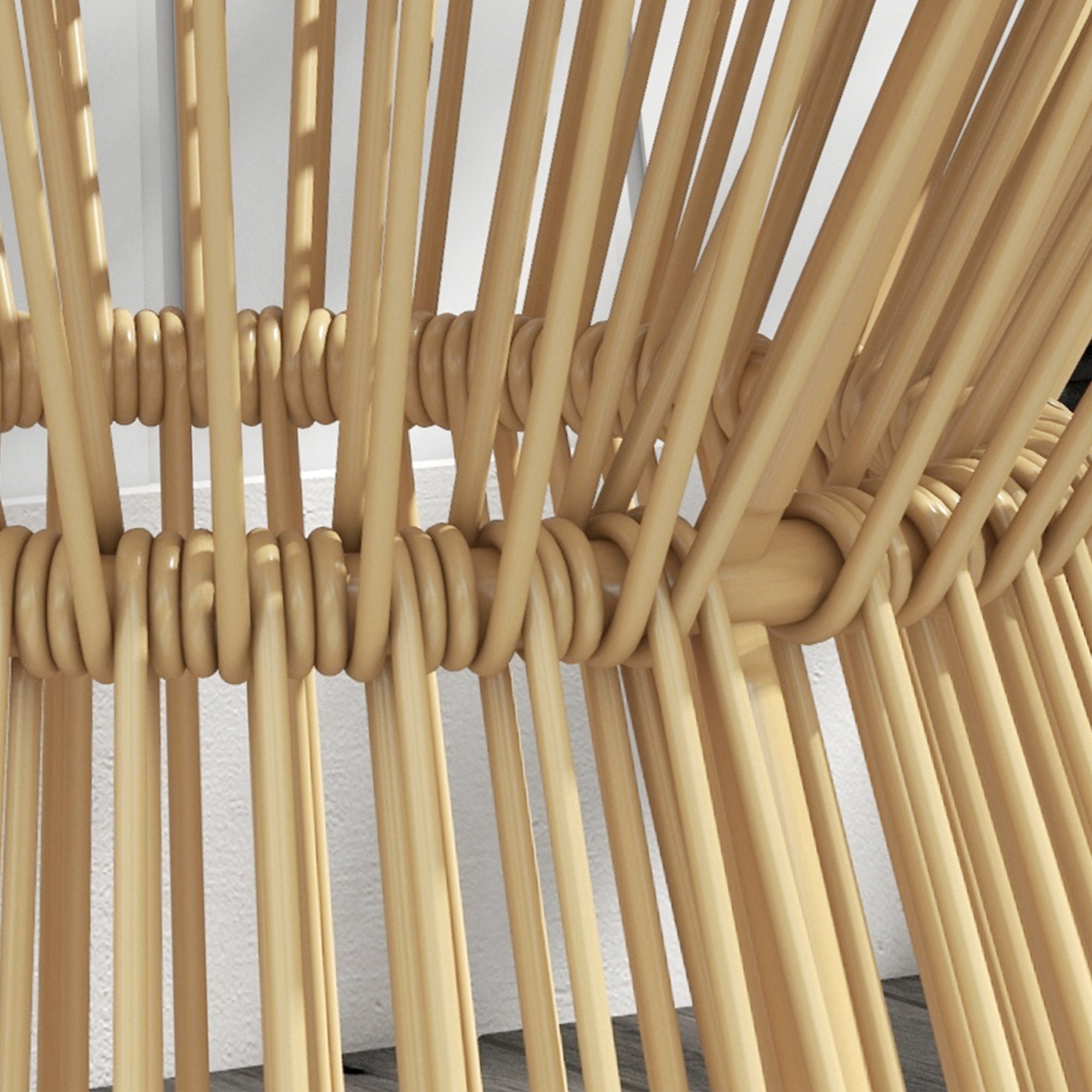 Round End Table, Rattan Side Table, Hollow Drum Design Coffee Table w/ Glass Tabletop for Patio, Garden, Balcony Natural