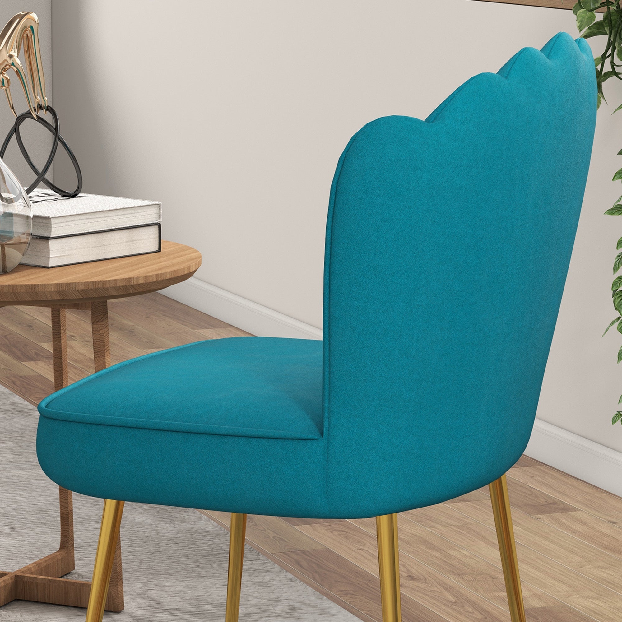 Velvet-Feel Shell Accent Chair - Blue