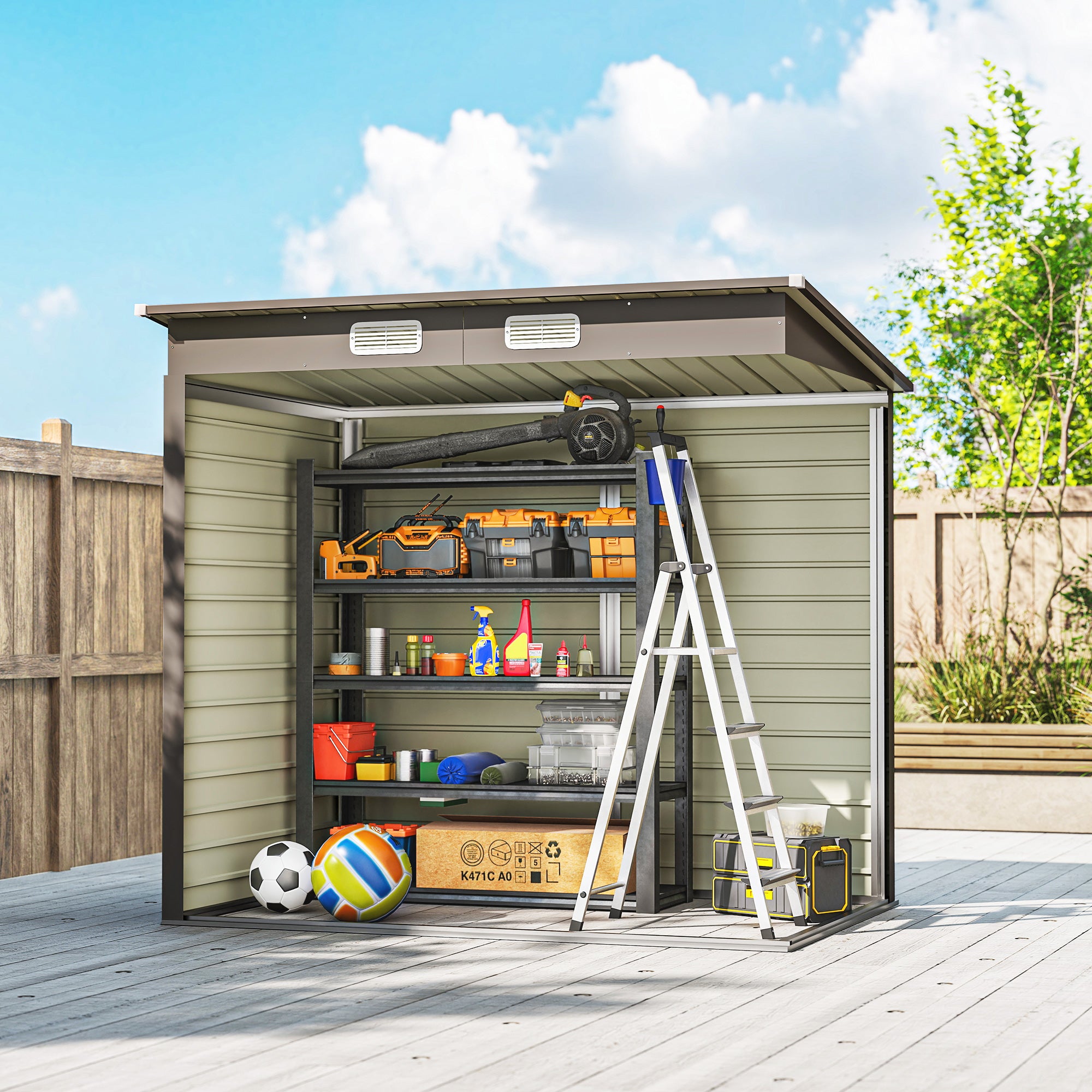4 x 6ft Galvanised Metal Garden Shed, with Locking Door - Grey