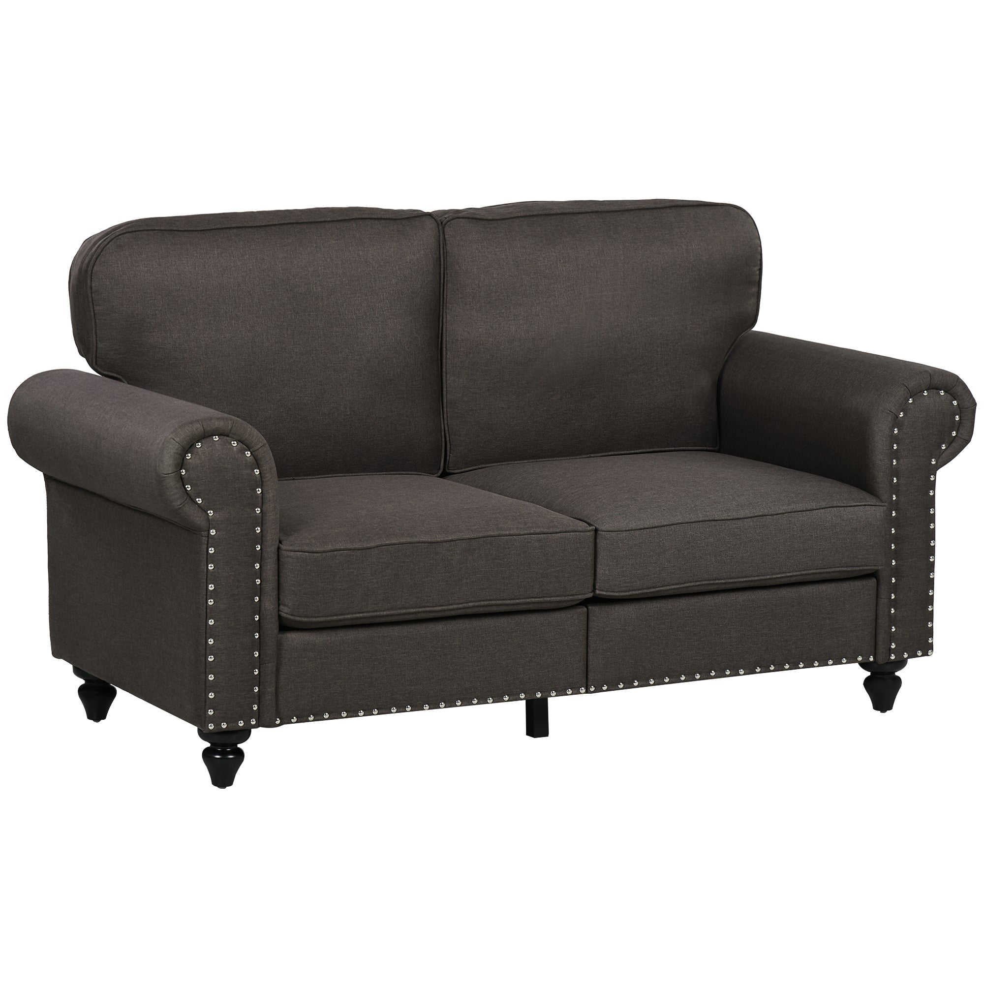 Two-Seater Mid-Century Sofa, with Pocket Springs - Dark Brown