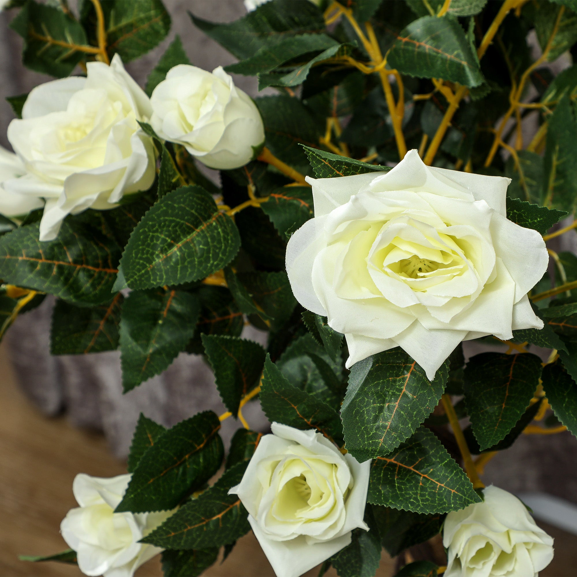 Set of Two Faux Rose Trees with Cement Pot - White