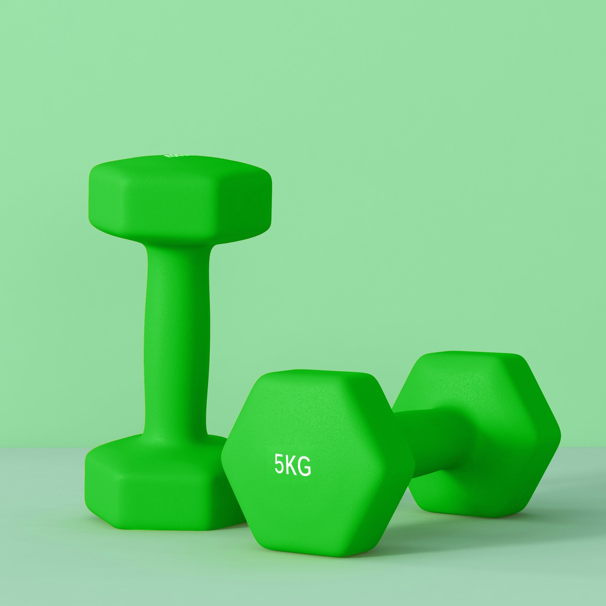 2 x 5kg Hexagonal Dumbbells Weights Set with Non-Slip Grip for Home Gym Workout, Green