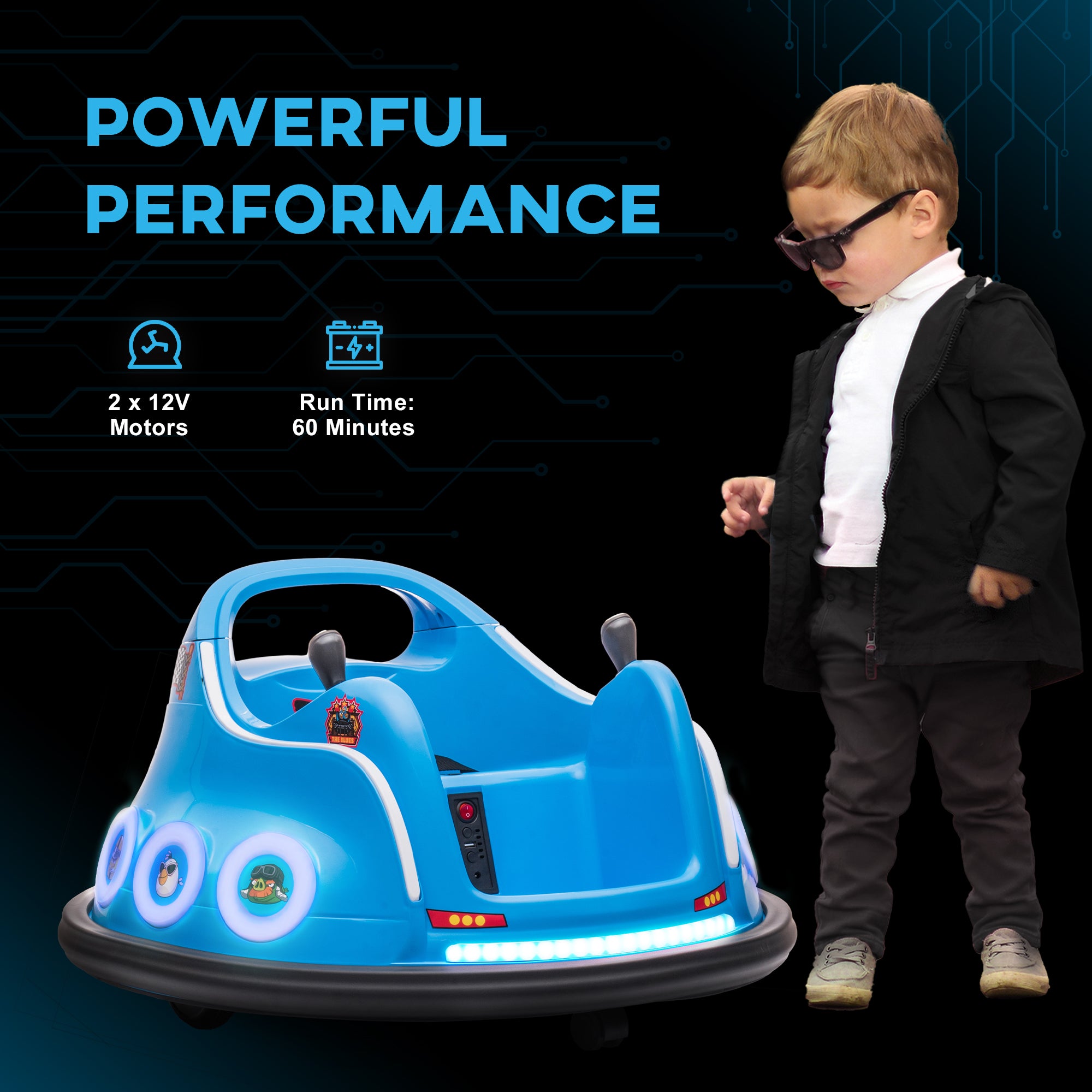 Angry Bird Licensed 12V Kids Bumper Waltzer Car with Remote, Joysticks, Music & LED Lights - Blue