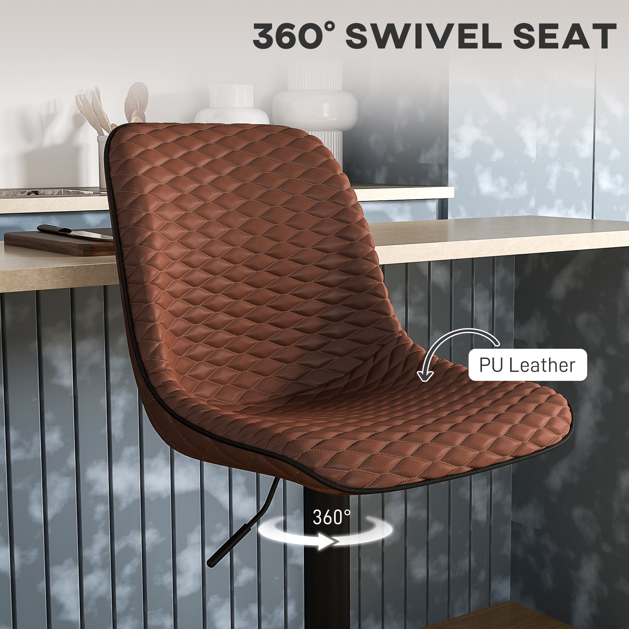 Set of Two Faux Leather Bar Stools - Brown