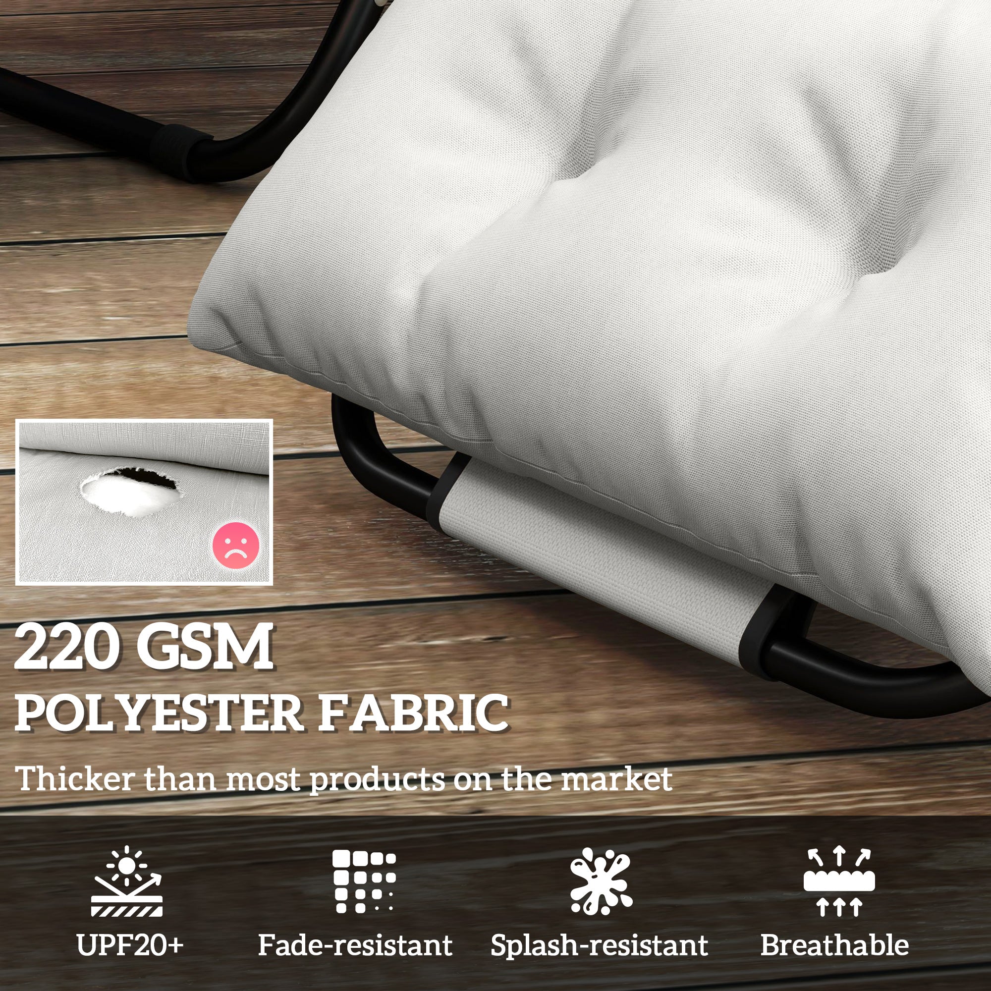 Set of 2 Sun Lounger Cushions with High-Resilience Foam - Light Grey