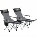 Set of 2 Reclining Folding Camping Chair w/ Detachable Footrest, Storage Bag, Cup Holder & Headrest, Lightweight Portable Camp Chair for Beach, Picnic, Grey and Black