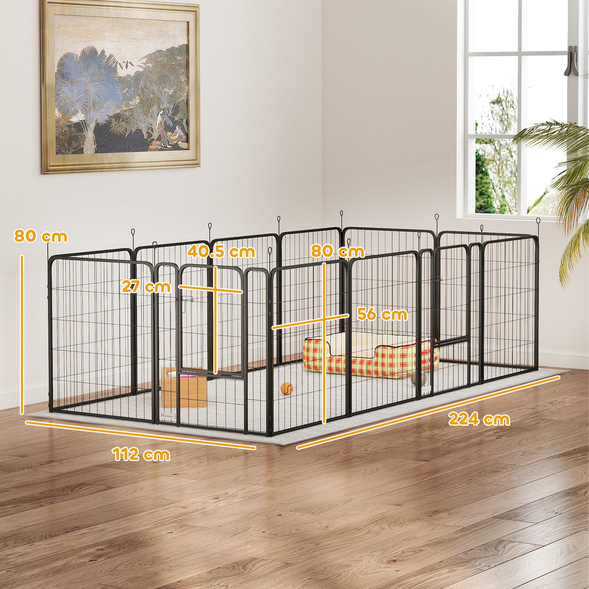 Heavy Duty 12-Panel Dog Playpen with Doors for Medium Dogs, 80cm High - Black