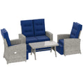 4 Piece Rattan Garden Furniture Set with Reclining Chairs - Navy Blue