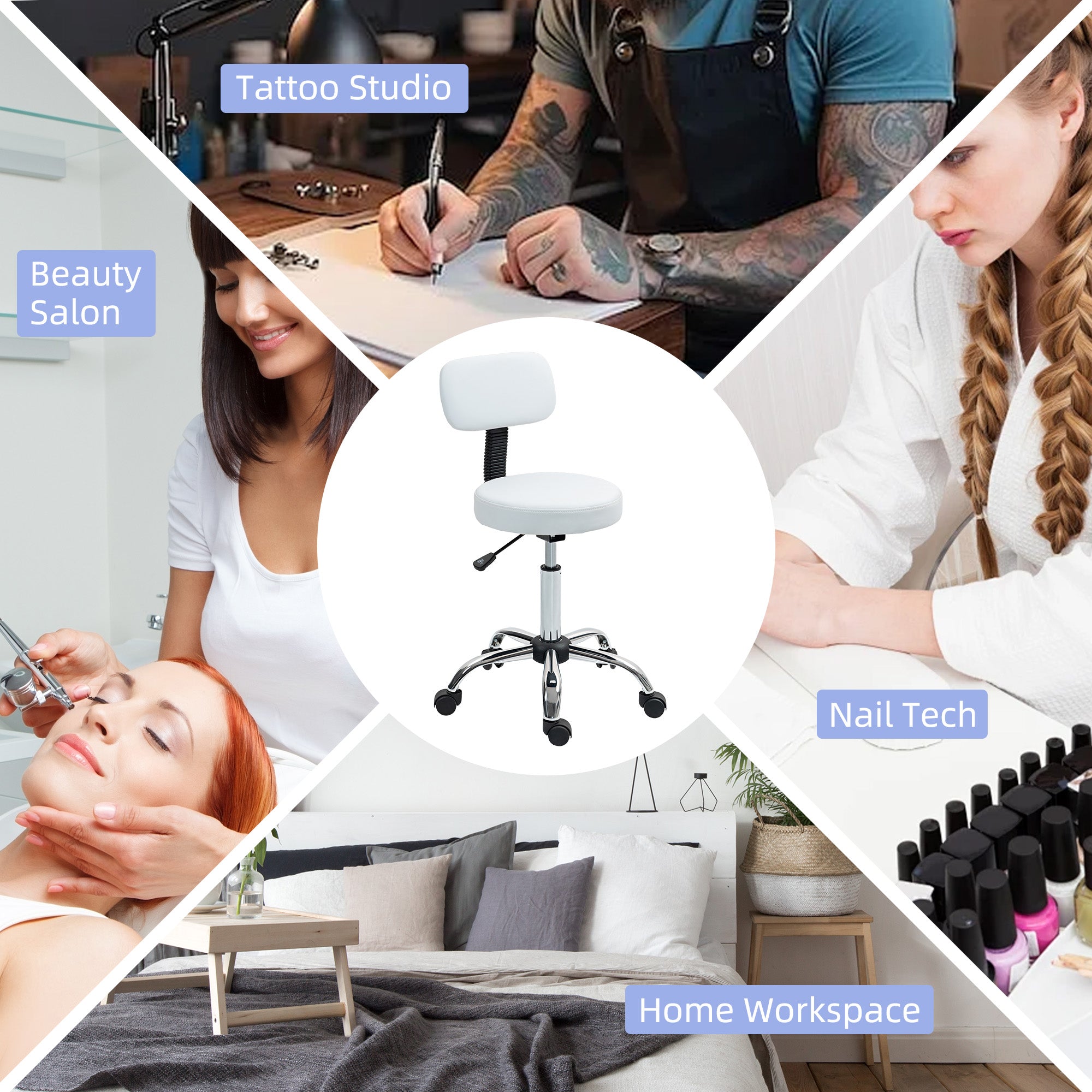 360° Swivel Seat Salon Stool - White