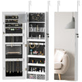 Lockable 108 x 37cm Jewellery Cabinet with LED Lights and Mirror - White/Black