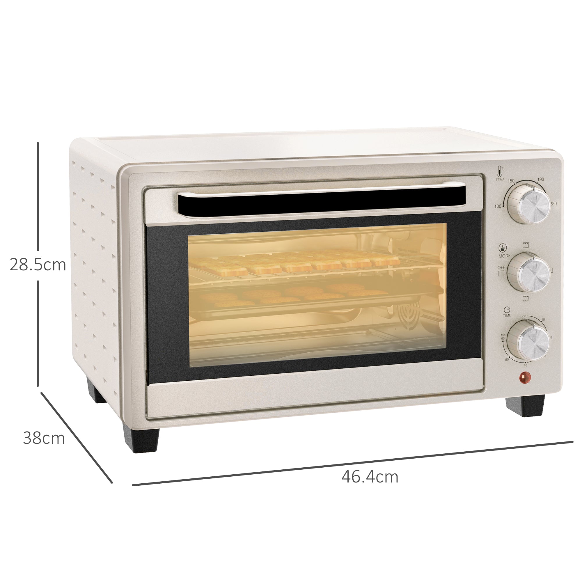 Mini Oven, 21L Countertop Electric Grill, Toaster Oven with Adjustable Temperature, Timer, Baking Tray and Wire Rack, 1400W, Cream