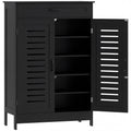 Shoe Cabinet with Louvered Doors, Modern Shoe Storage Cabinet with Drawer and Adjustable Shelves, Black