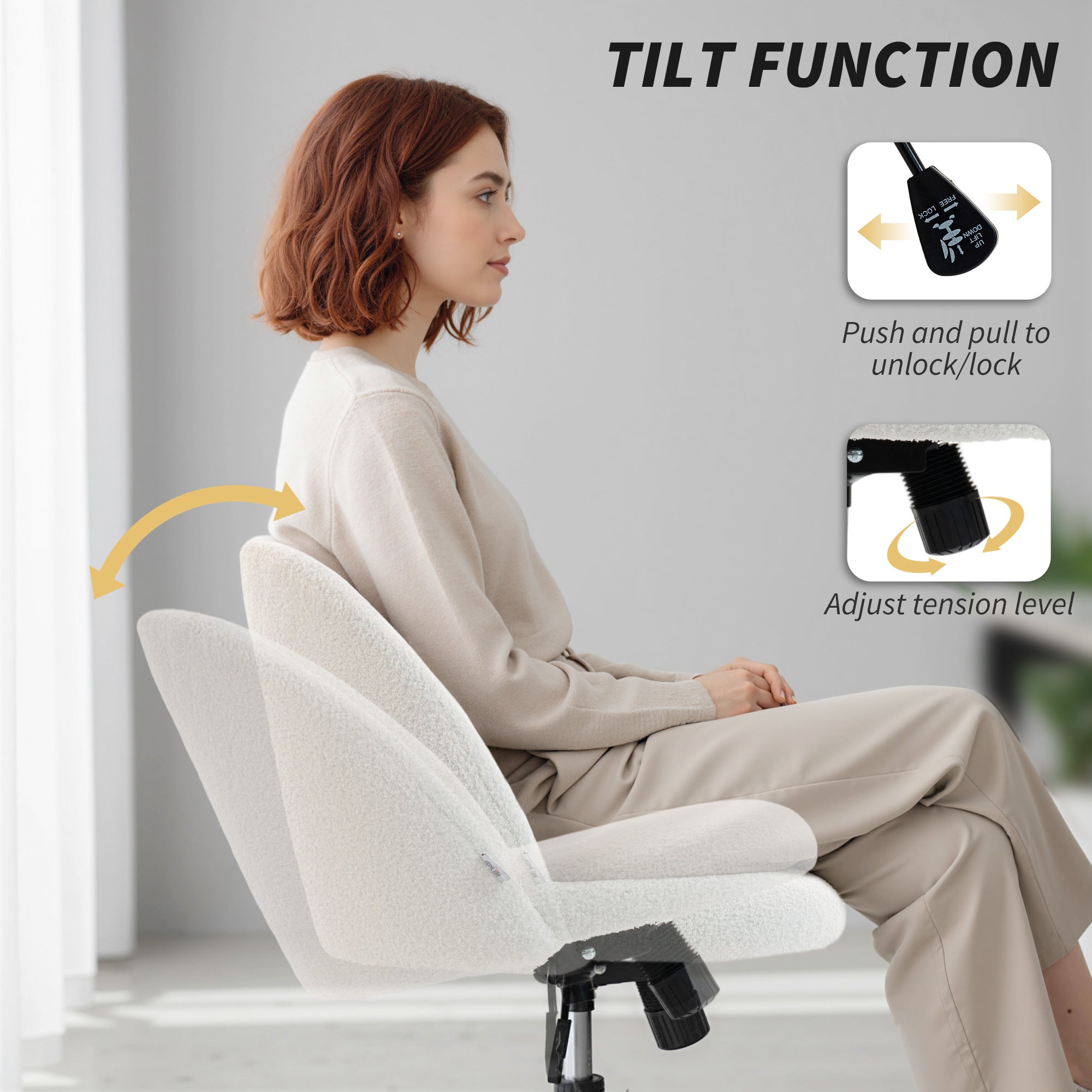 Teddy Fleece Office Chair with Wheels - Cream White
