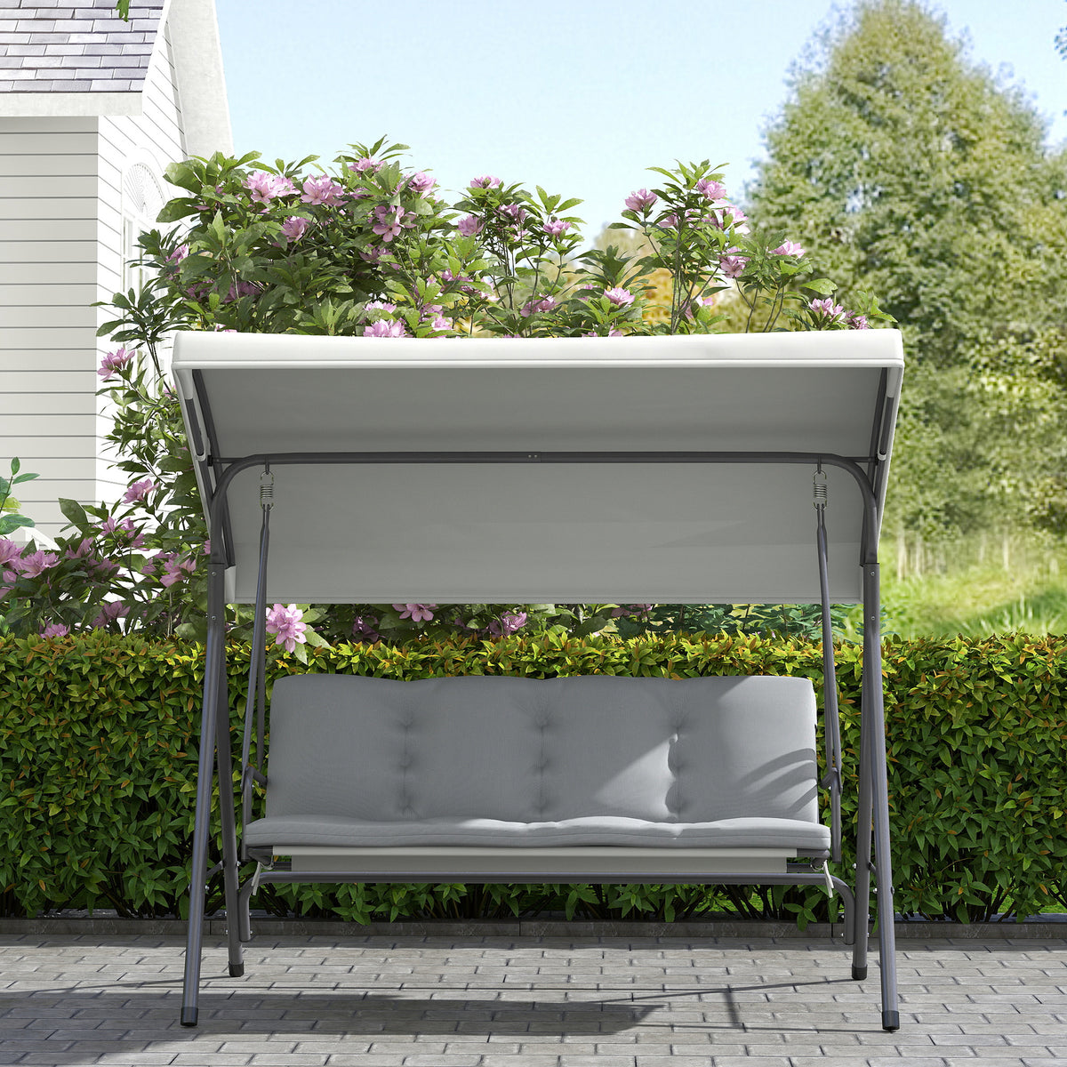 Three-Seater Garden Swing Seat with Canopy - Light Grey