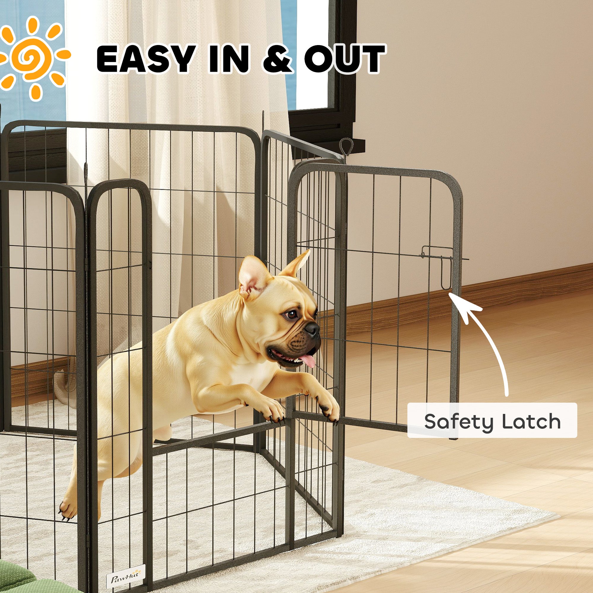 8 Panels Heavy Duty Dog Playpen with Door Indoor Outdoor, for Medium Dogs, 80cm High