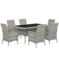 Seven-Piece Rattan Dining Set with Cushions and Tempered Glass Tabletop - Mixed Grey