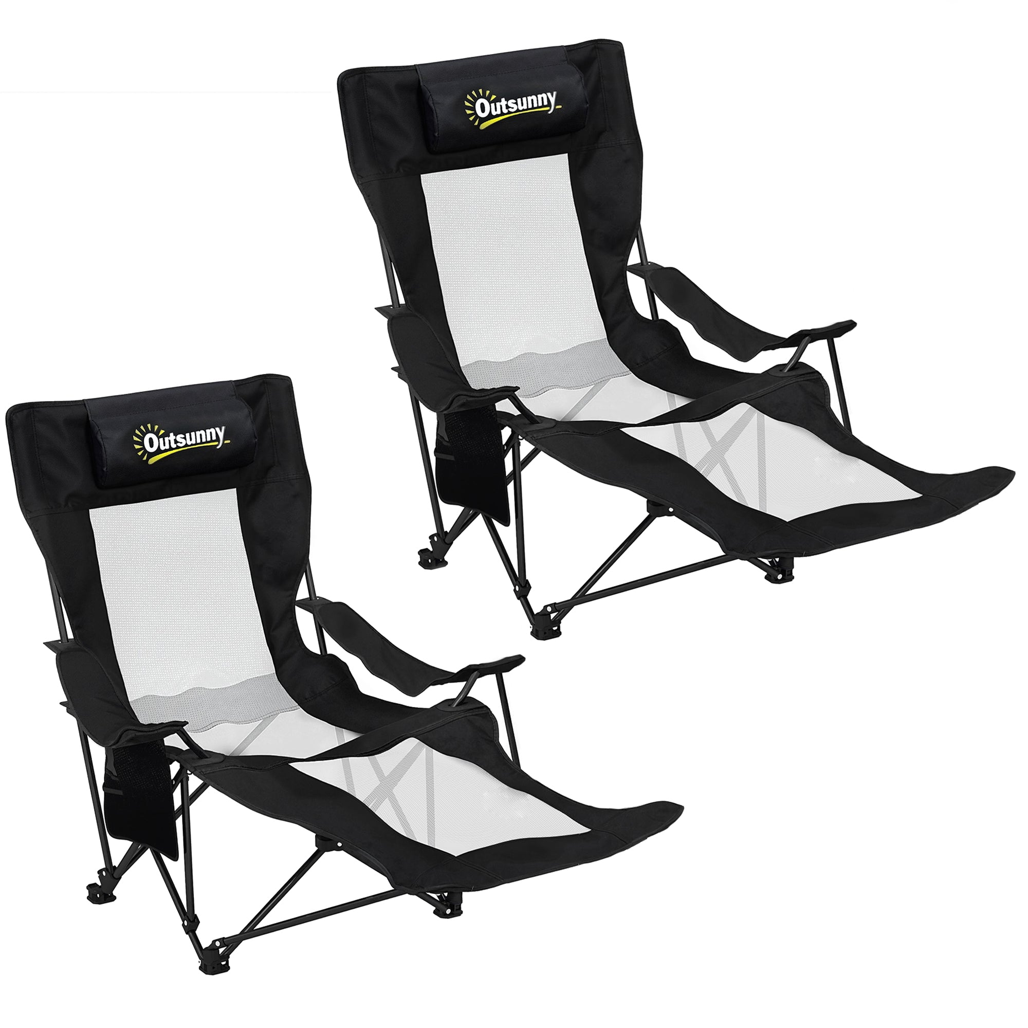 Camping Chair Reclining Portable Camp Chair with Detachable Footrest Cup Holder Black