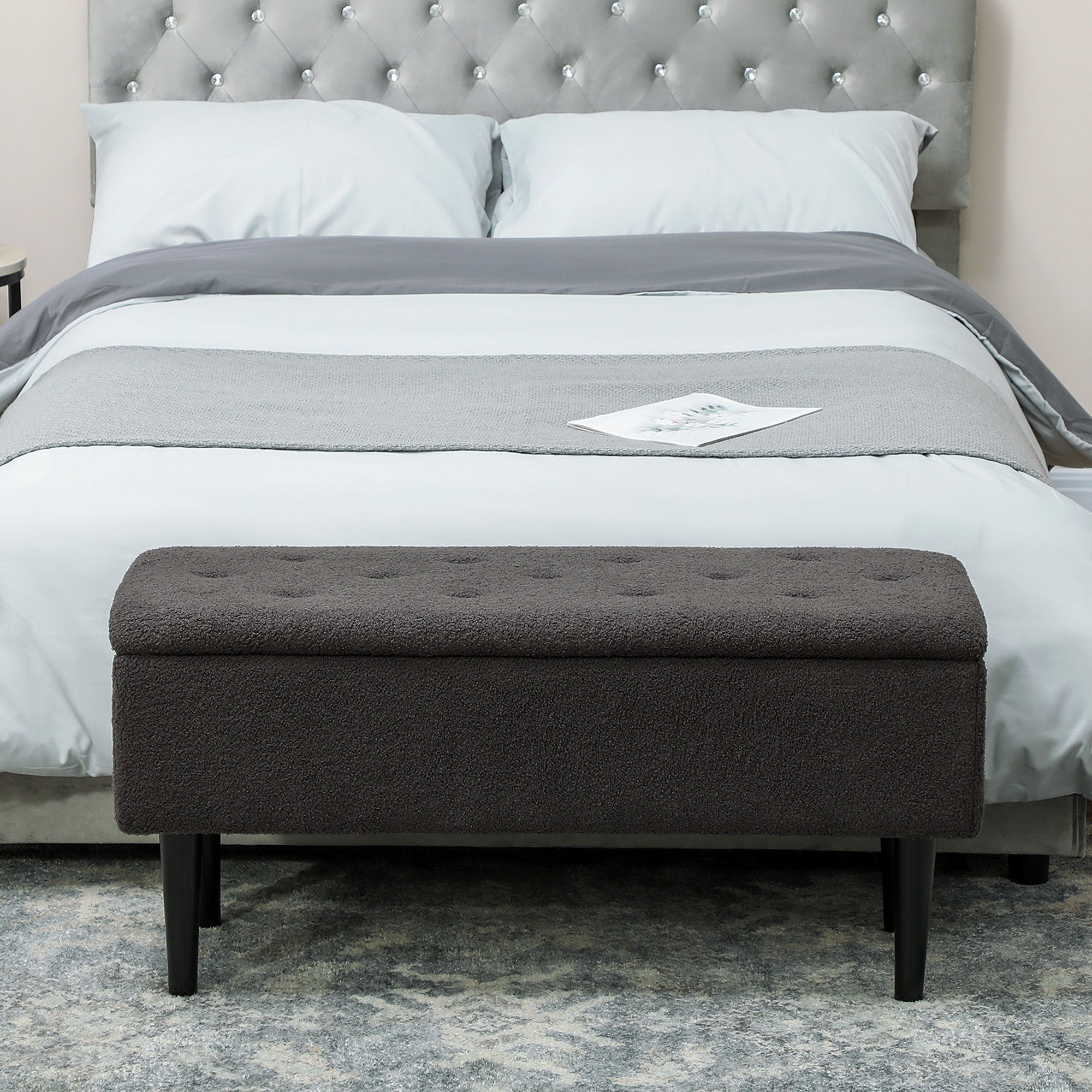 47L Teddy Fleece Storage Ottoman - Dark Grey