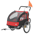 2 Seat Baby Bike Trailer with 5-Point Harness, Safety Flag & Reflectors for 18+ Months - Red