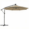 3 m Garden Cantilever Parasol with LED Solar Light, Round Overhanging Umbrella with 360° Rotation, Cover, Khaki