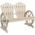 Fir Wood Love Seats with Wheel-Shaped Armrests, Large Load-Bearing Chair, Natural Wood Finish