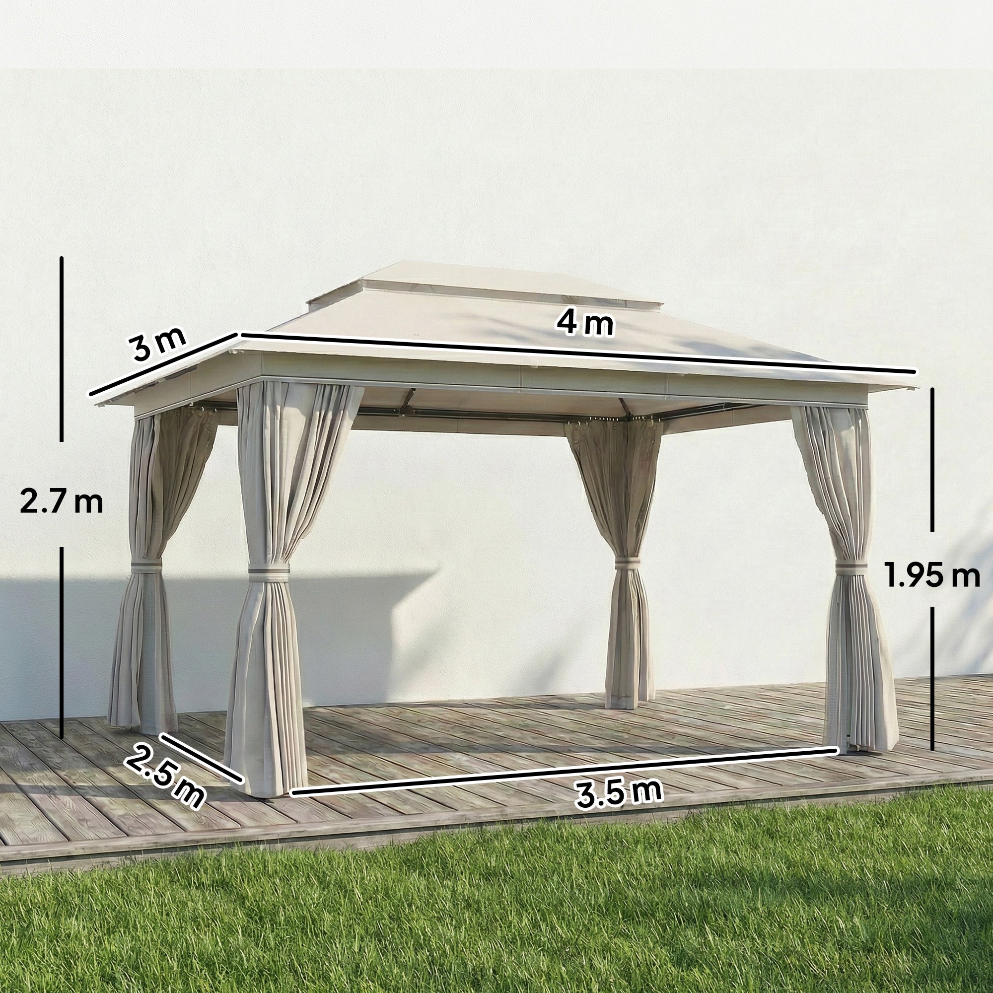 3 x 4 m Outdoor Garden Gazebo with Netting and Curtains, UPF50+ Patio Gazebo Permanent Pavilion Canopy, Beige