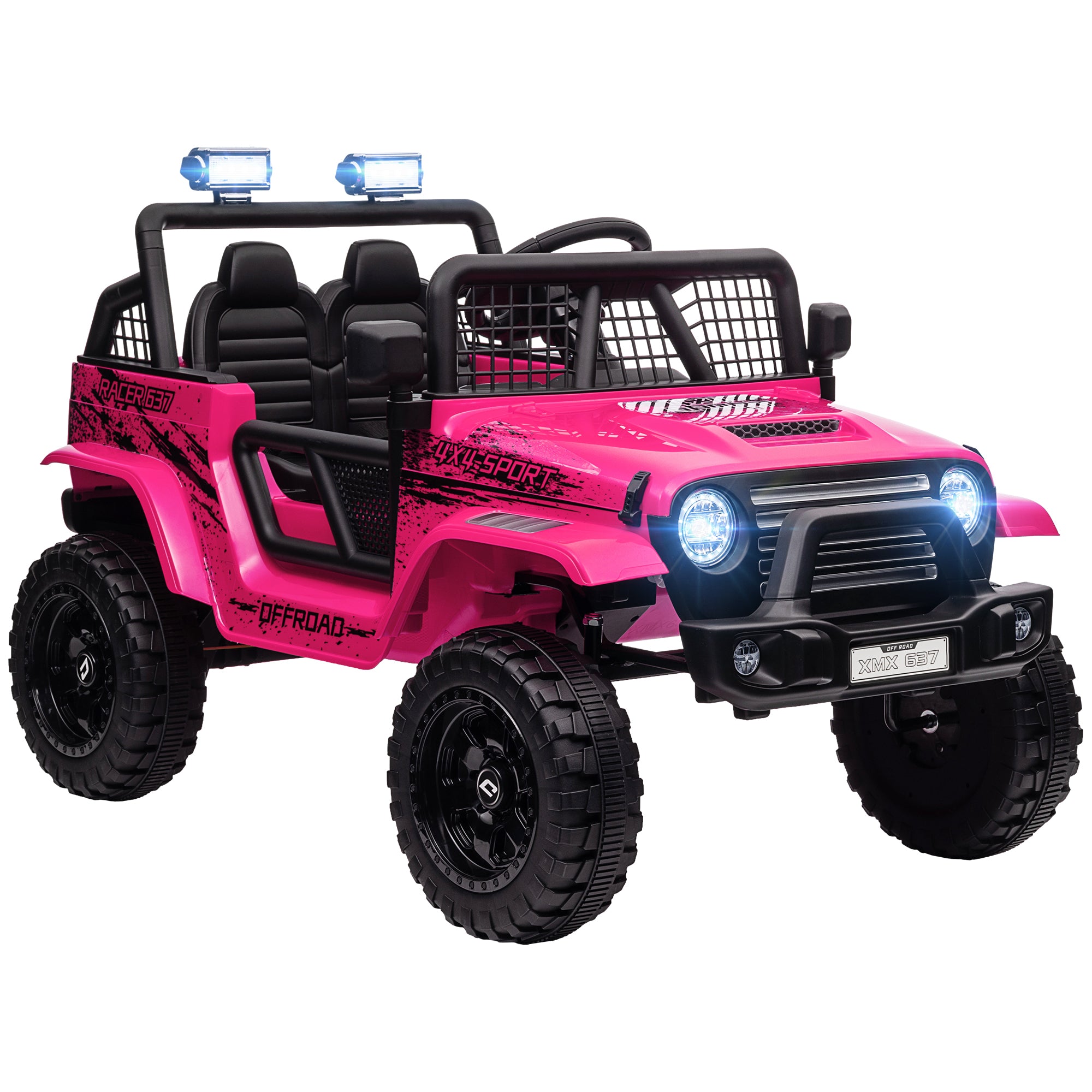 12V Battery Powered Kids Ride-On Car, Electric Truck w/ Spring Suspension, Remote, Music, Horn, Lights, Pink