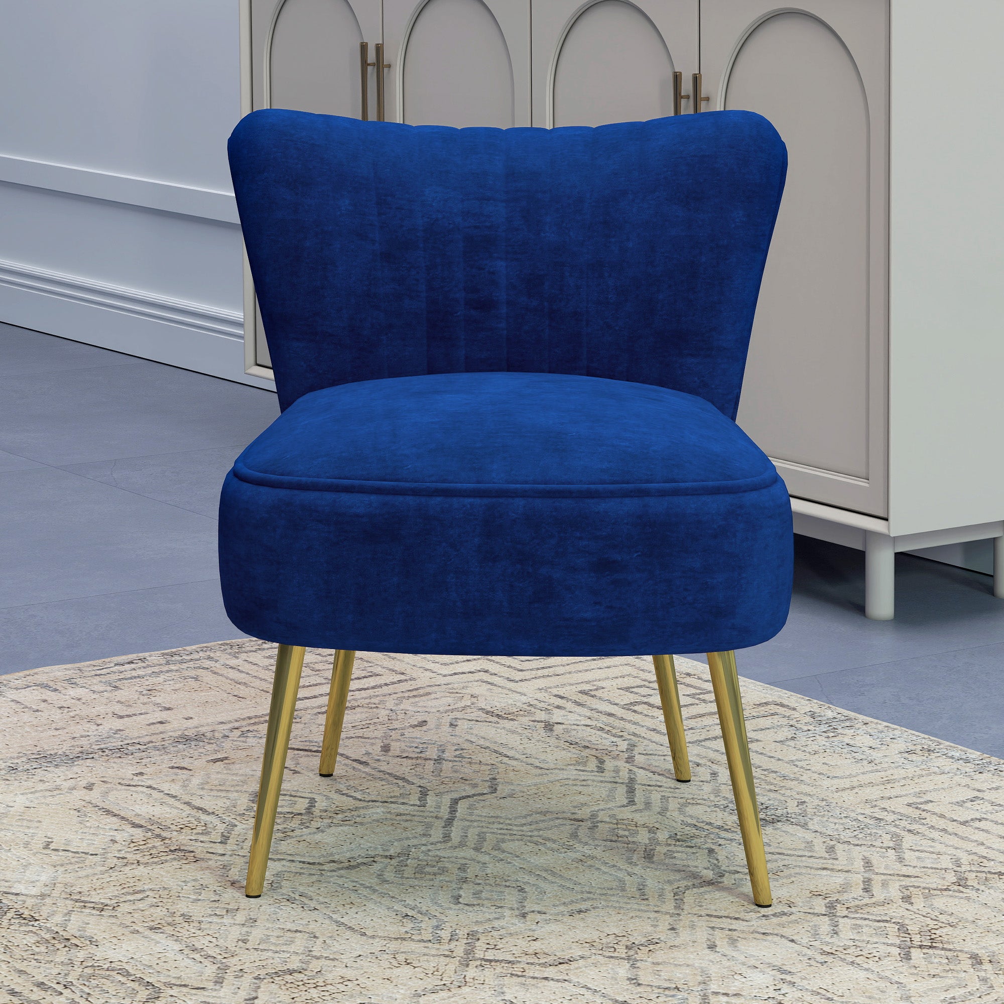 Velvet-Feel Tub Accent Chair - Dark Blue