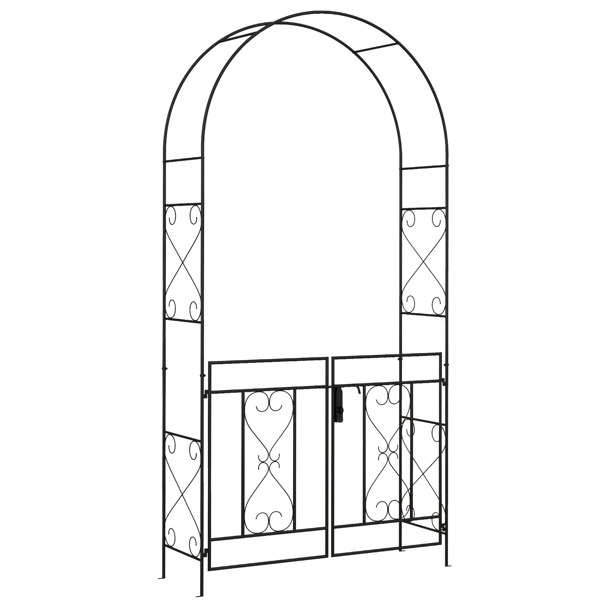 Decorative Garden Arch with Gate Set - Powder Coated Steel Black