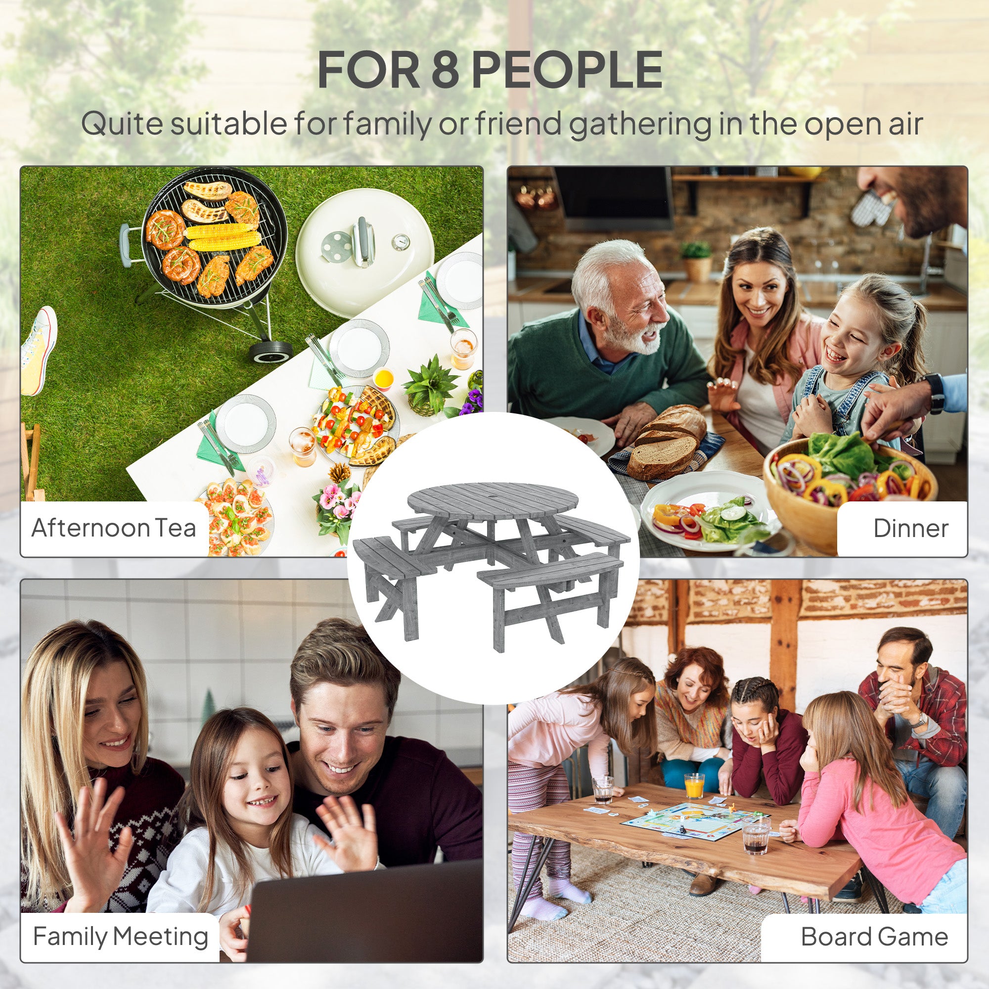 8-Seater Wooden Picnic Set-Fir Wood