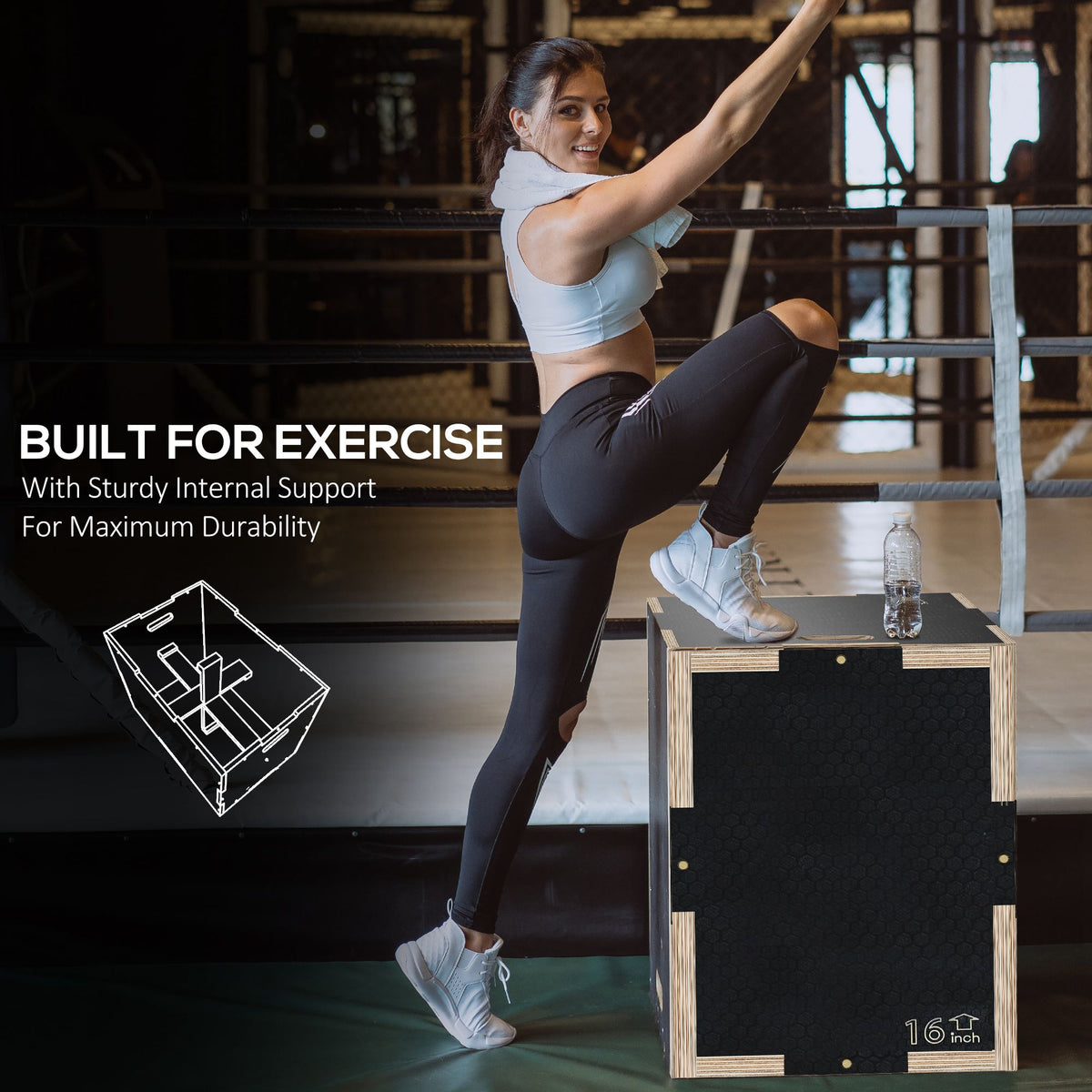 Multi-Faceted Jump Box, Wooden Step Up Box, for Home, Gym, Exercise, Black