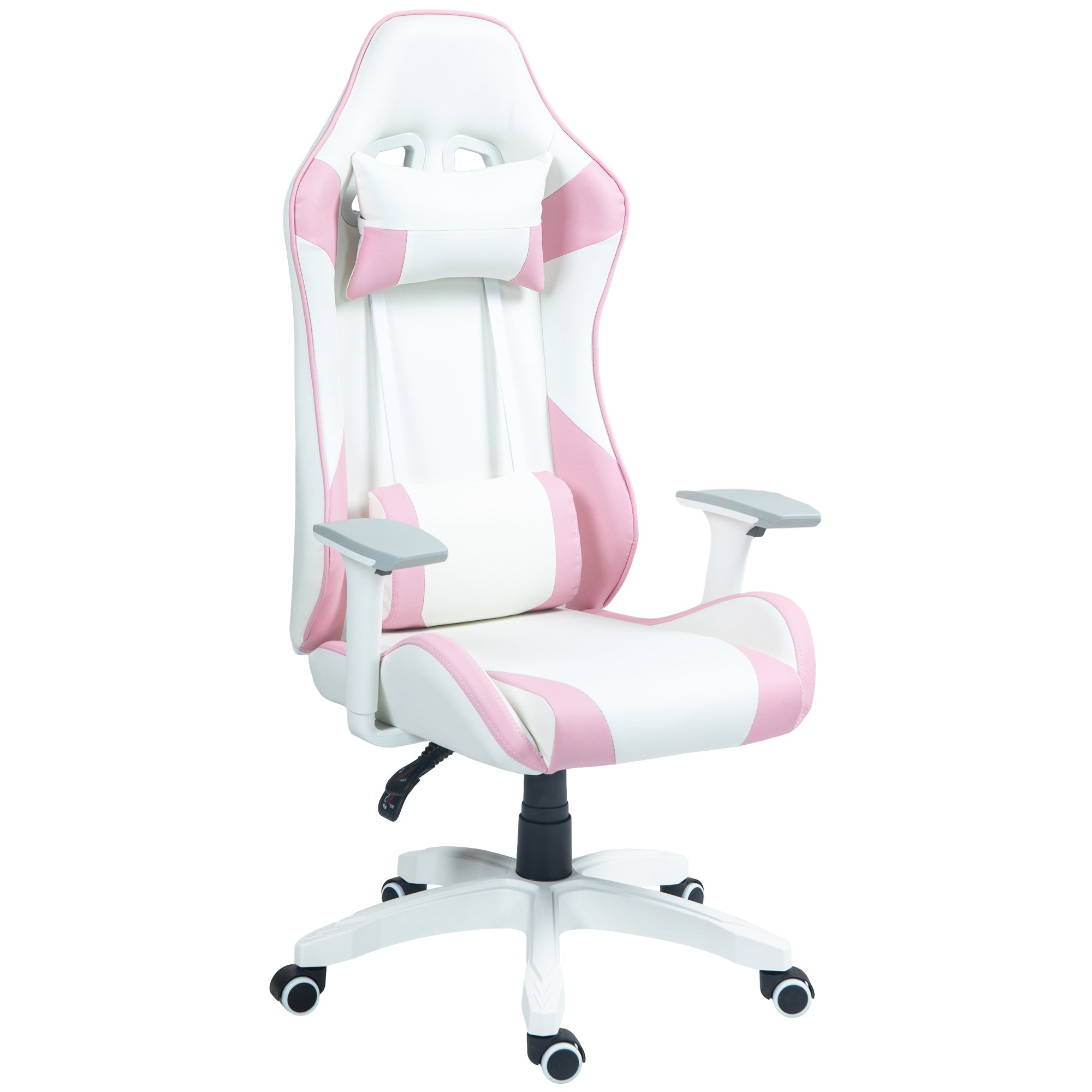 Faux Leather Colour Block Gaming Chair, with 135° Reclining Back - Pink/White