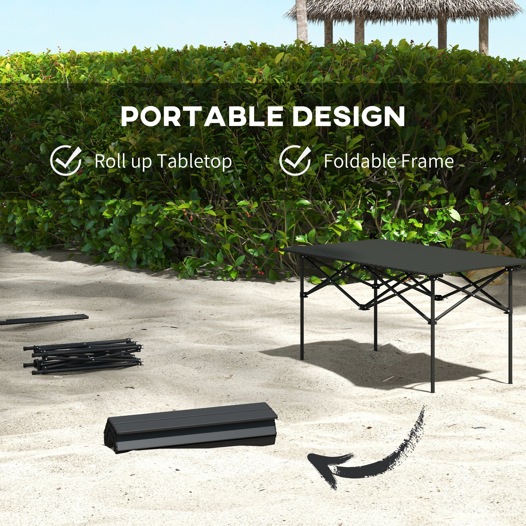 Two-Seater Portable Aluminium Table, with Roll-Up Tabletop and Bag - Black